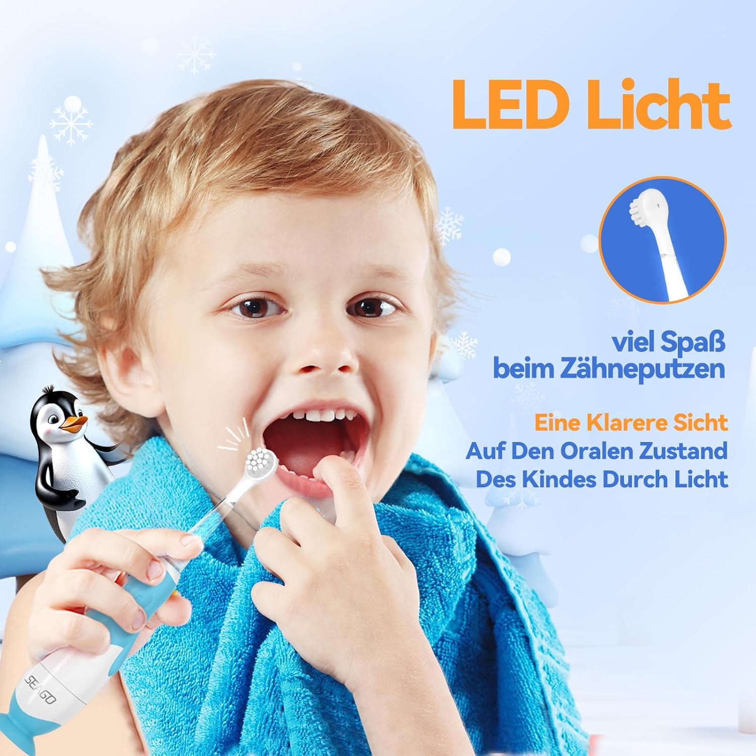 Thumbnail 1 de Seago Elektrische Zahnbürste Kinder SG513 (Blau) ab 0–3 Jahren mit LED-Licht, Soft-Bürstenkopf und 2-Minuten Smart-Timer