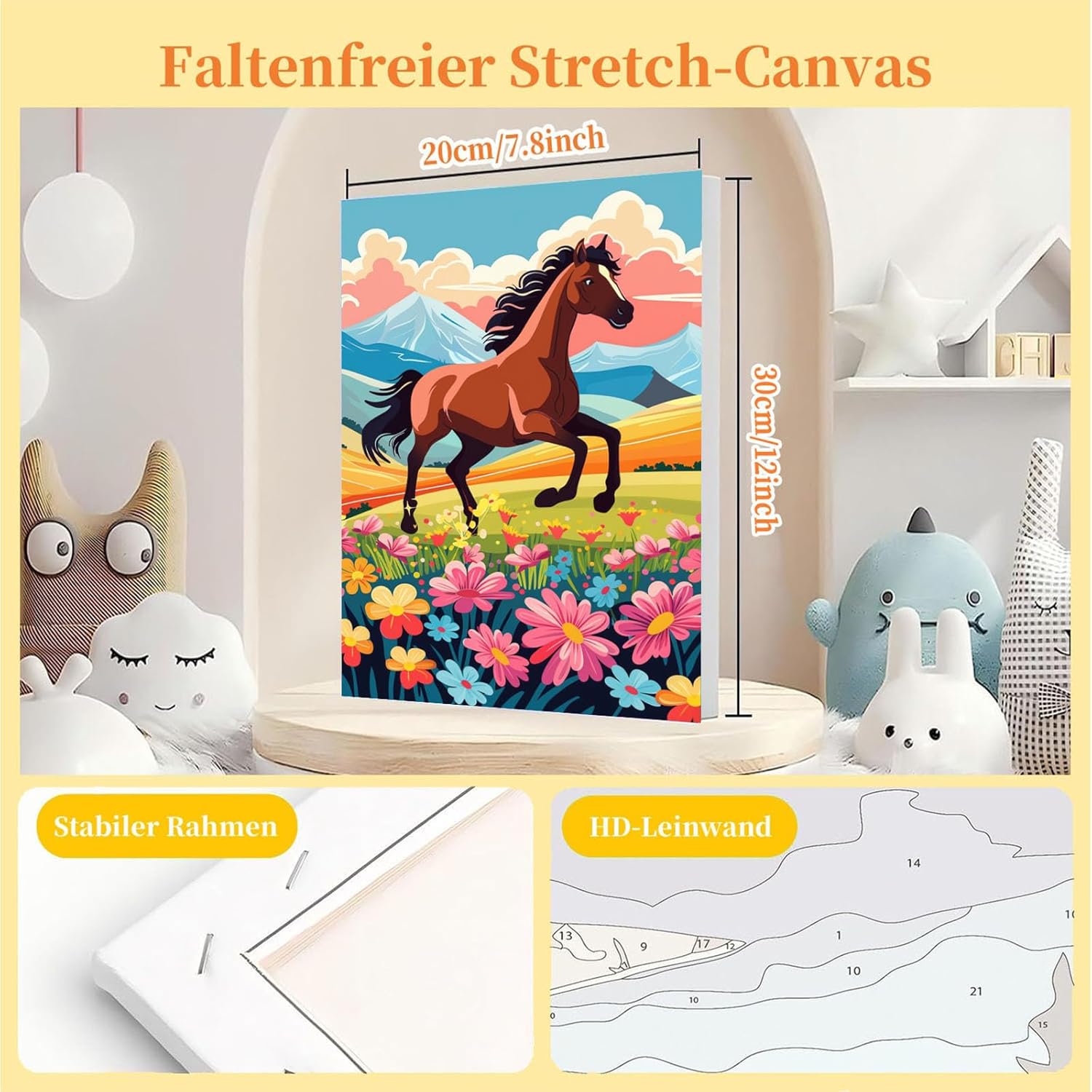 Thumbnail 1 de Arttoplus Malen Nach Zahlen Kinder mit Rahmen und Holzstaffelei – Pferd (20x30 cm)