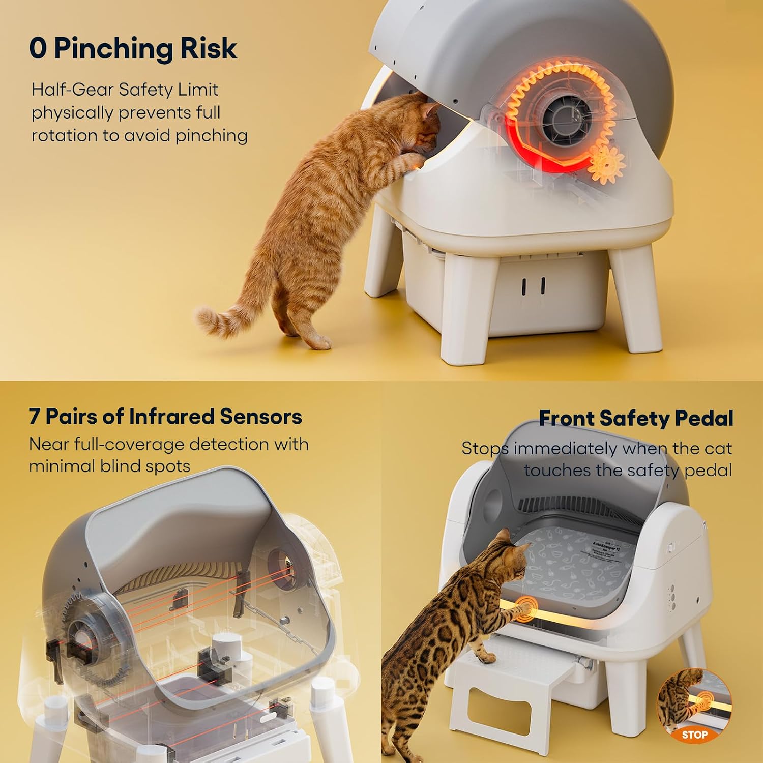 Detalle de PetPivot AS12 Open-Top Self-Cleaning Cat Litter Box with Safety Sensors