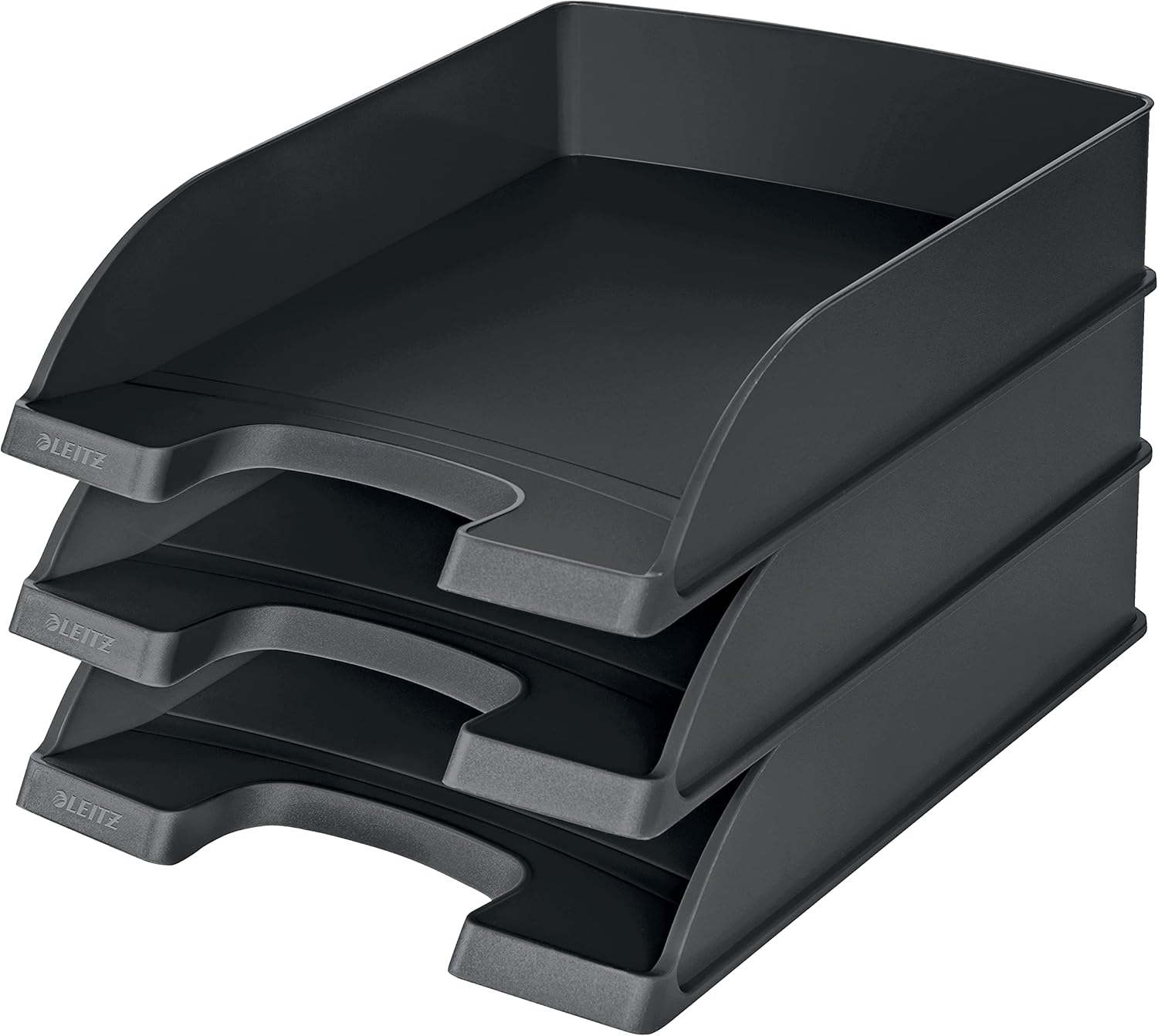 Leitz Briefkorb Standard A4, 3er Pack – robuste, stapelbare Briefablagen in Schwarz (52270095)