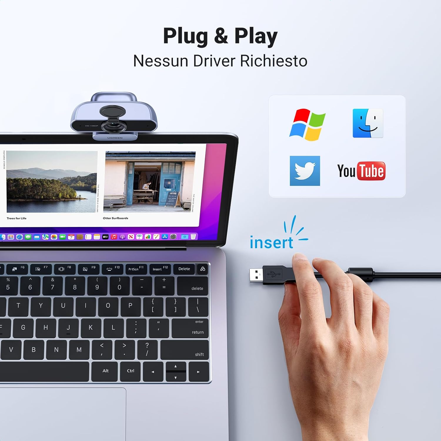 Detalle de UGREEN Webcam Full HD 1080P 30FPS con Microfono Incorporato – ideale per videoconferenze e live streaming