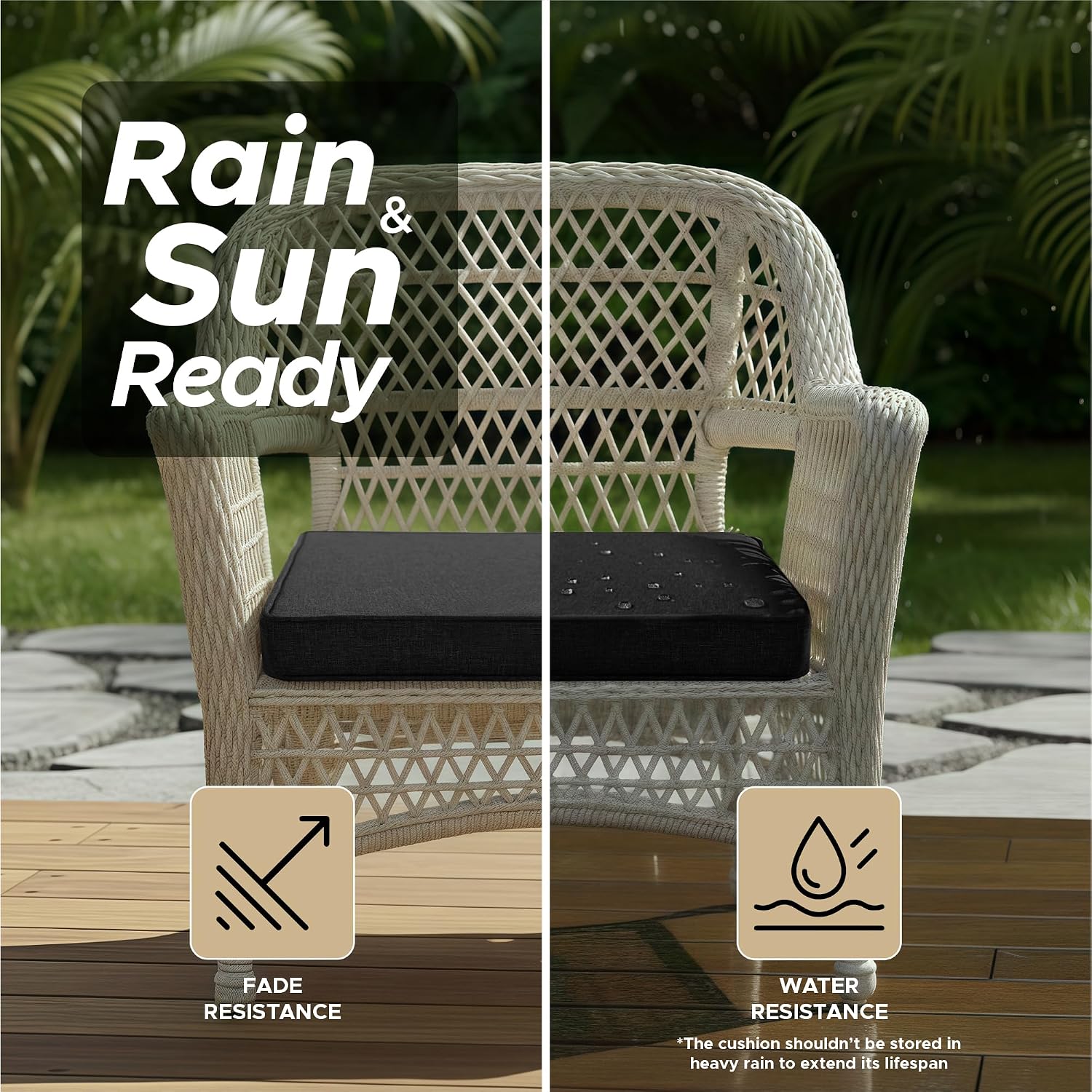 Thumbnail 2 de Fitfree FFZD2222BK4P Outdoor Chair Cushions, 22 x 22-Inch, Set of 4, Black