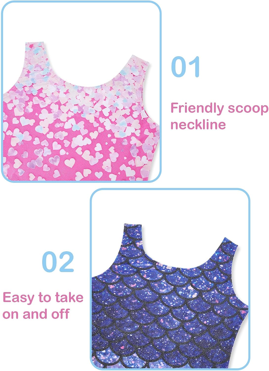 Detalle 1 de Tstiti Sparkly Girls’ Gymnastics Biketards, 2-Pack with Matching Scrunchies