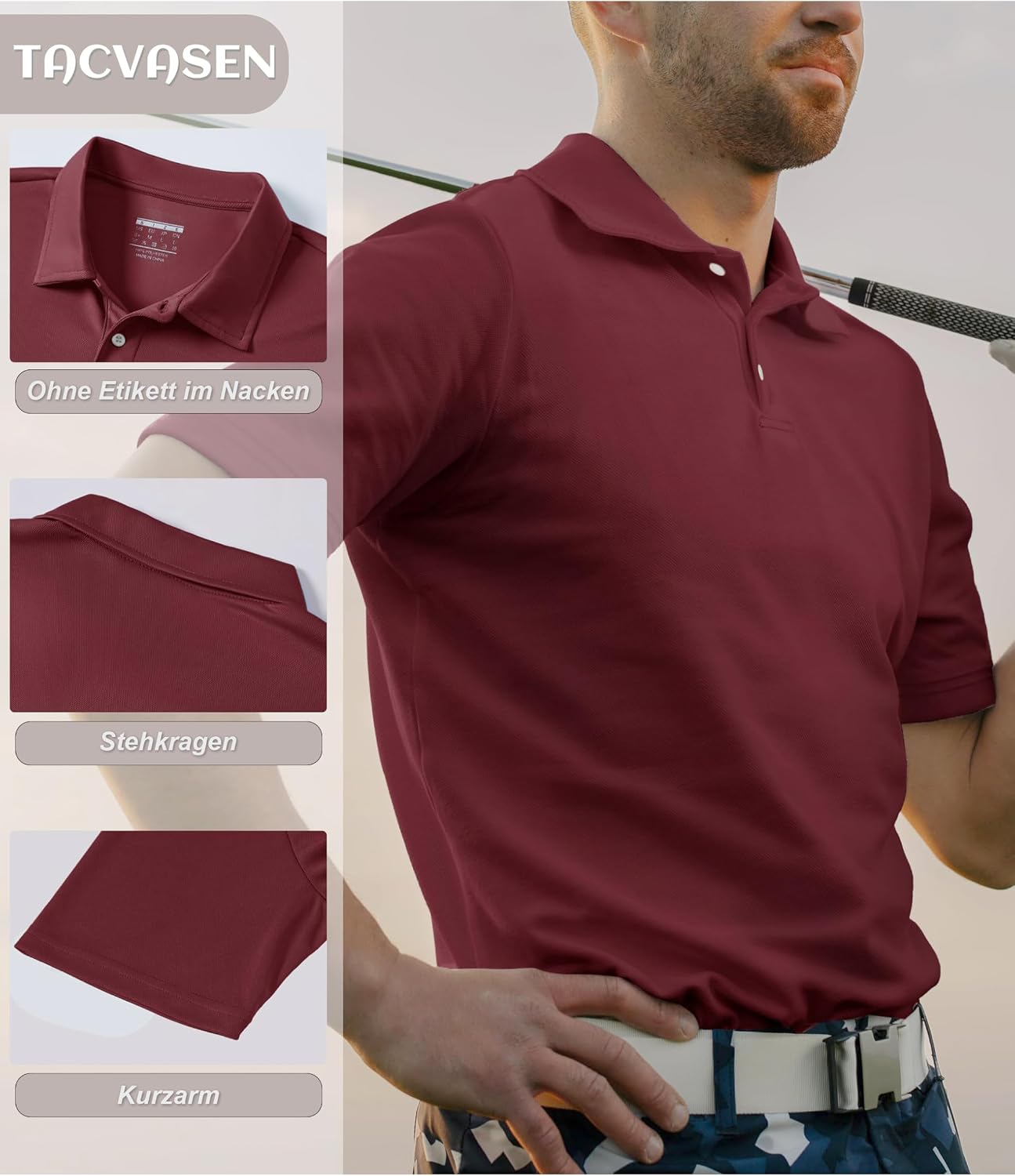 Detalle de TACVASEN Herren Poloshirt Kurzarm – schnell trocknend, atmungsaktiv für Golf, Tennis und Alltag