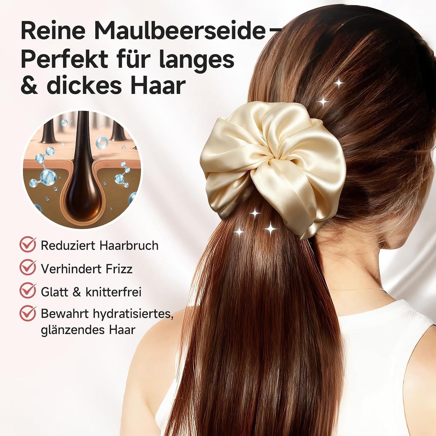 Detalle de Umisleep Upgraded XXL Oversized Maulbeerseide Scrunchies – 2er-Set (Champagner & Rosé) für langes, dickes Haar