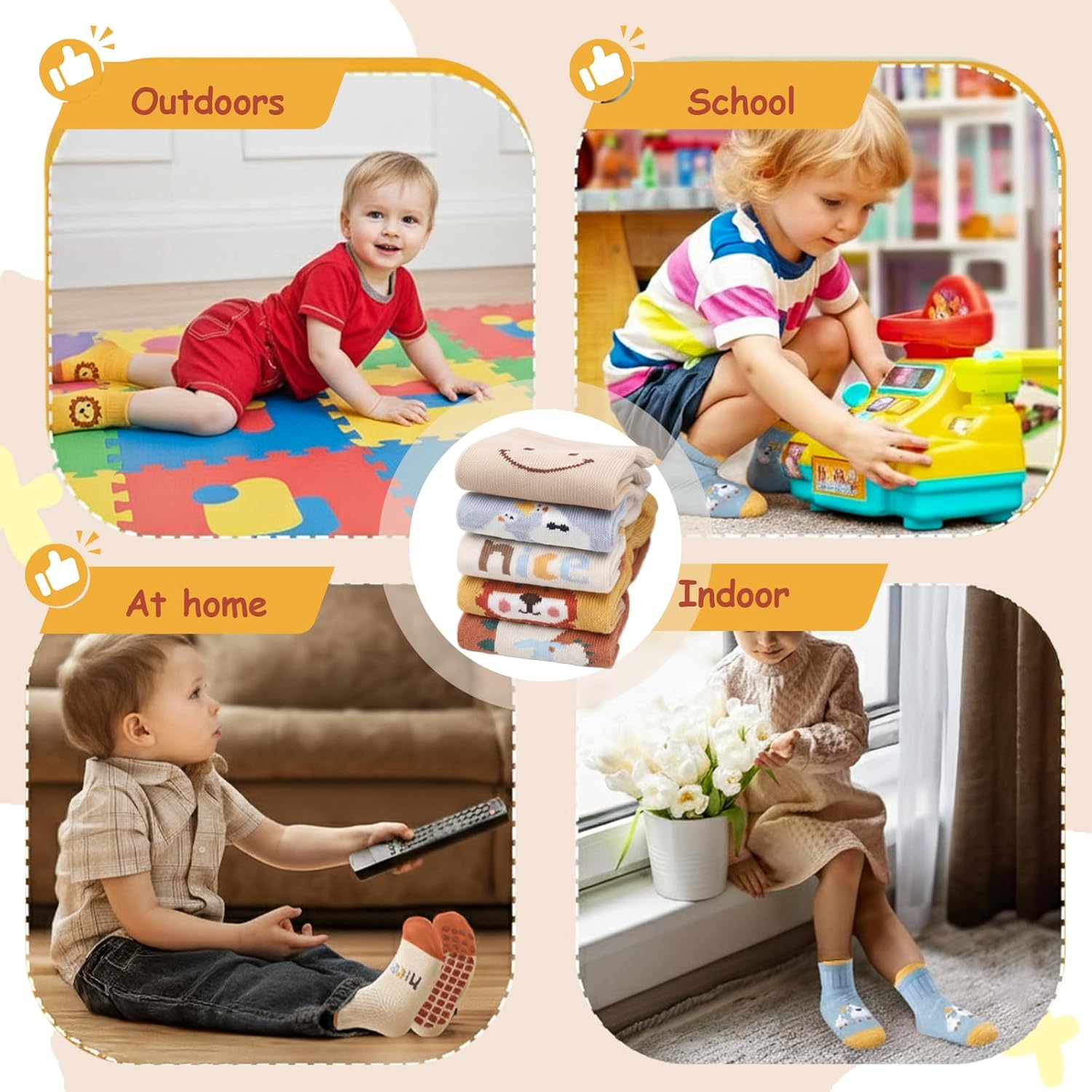 Thumbnail 4 de ZYUPHY Calzini antiscivolo bambino in cotone (5 paia) per neonati 0-5 anni