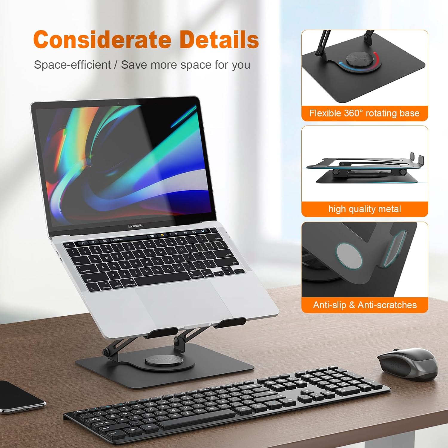 Thumbnail 3 de GRIFEMA Laptop Stand GB1050: Foldable, 360° Swivel Base, Adjustable Ergonomics