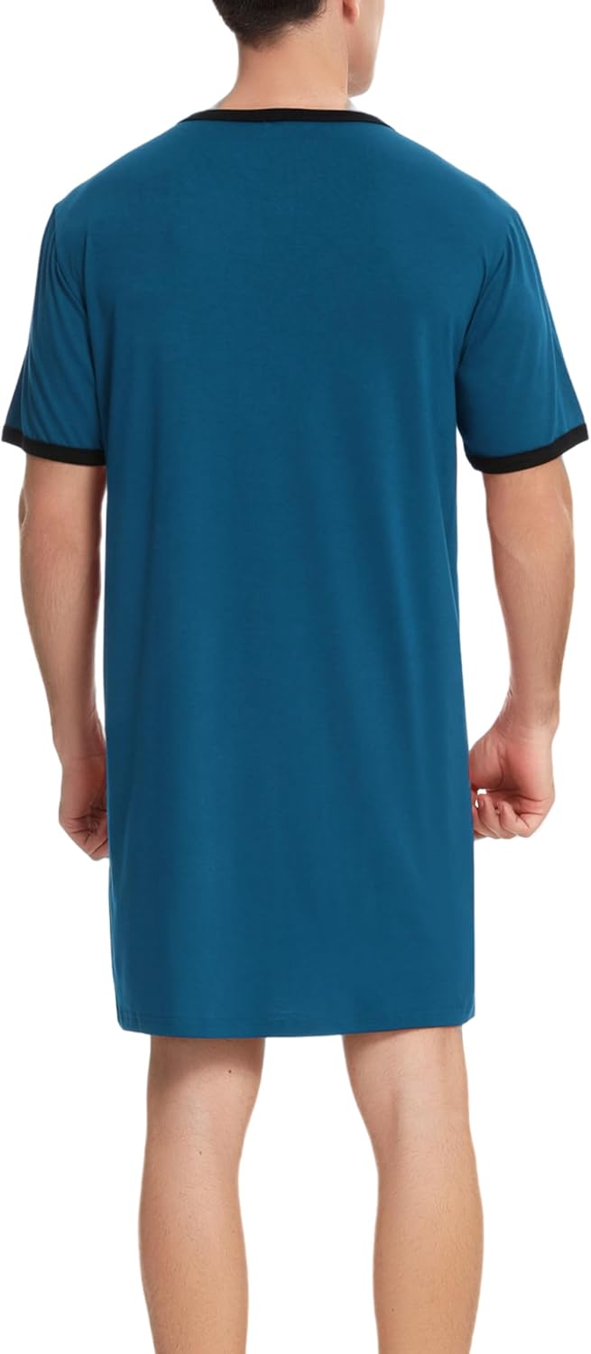 Detalle de Men's Cotton Pyjama Tops: Breathable Knee-Length Nightwear with Button-Down Collar