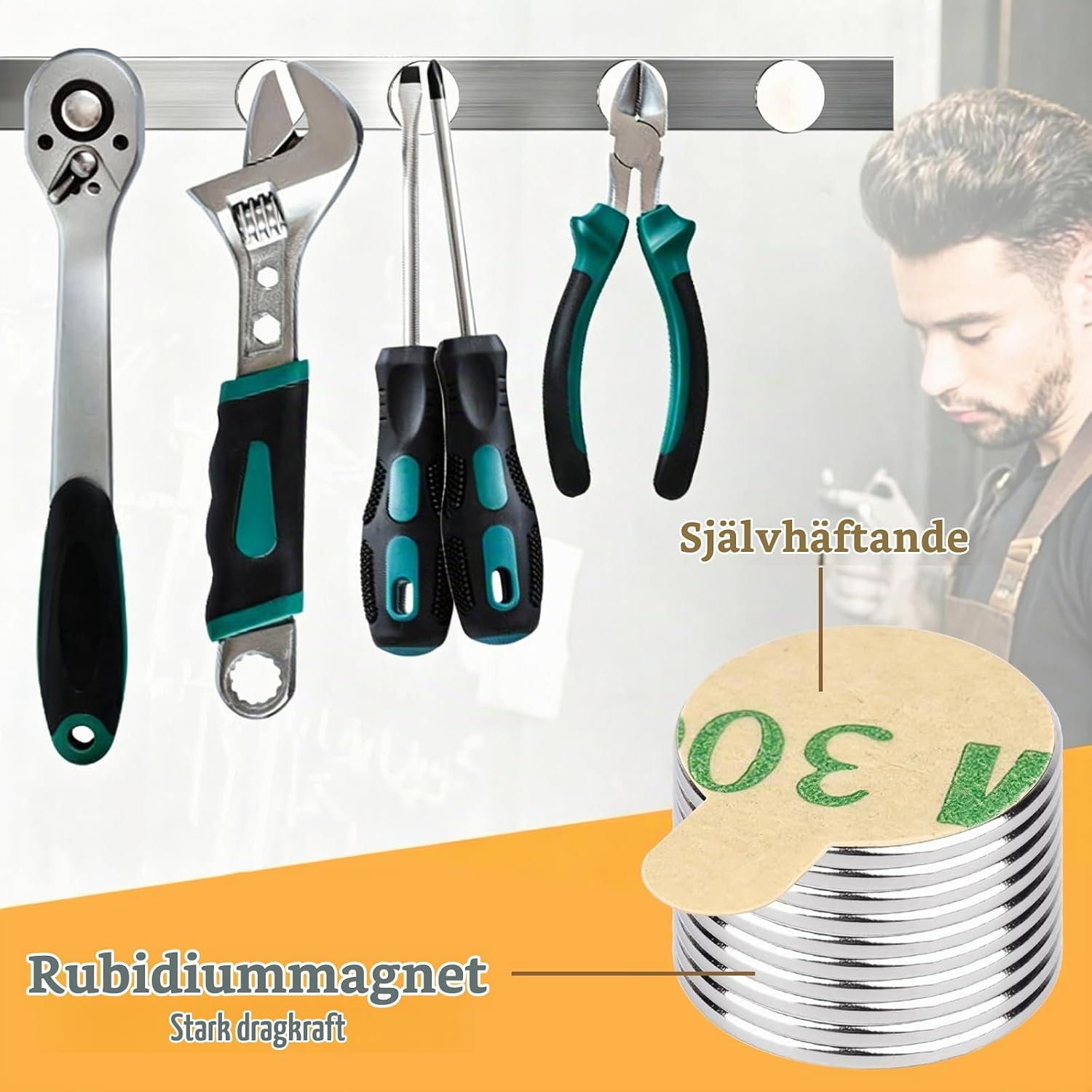 Detalle de Brizuf 10 runda neodymmagneter, 30 x 2 mm med självhäftande baksida