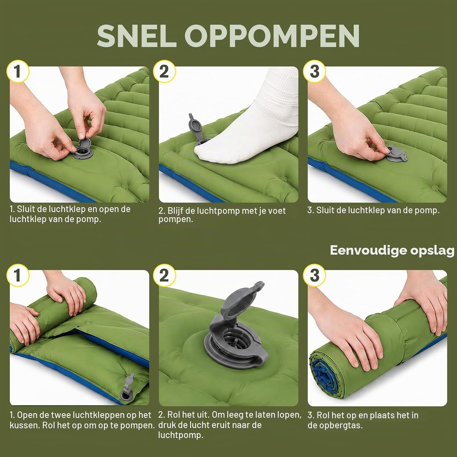 Detalle 2 de WIKNOT CQCD Isomat campingmatras 195 x 70 x 10 cm met voetpomp en kussen