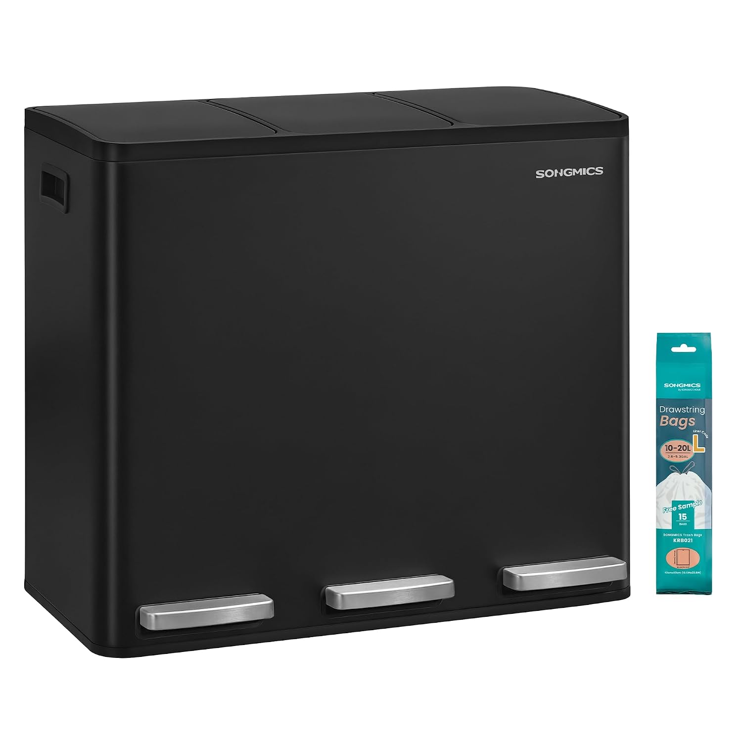 Detalle de SONGMICS Mülleimer Küche, 3 x 18 L – dreiteiliges Mülltrennsystem mit Pedal, Softclose-Lid und herausnehmbaren Inneneimern