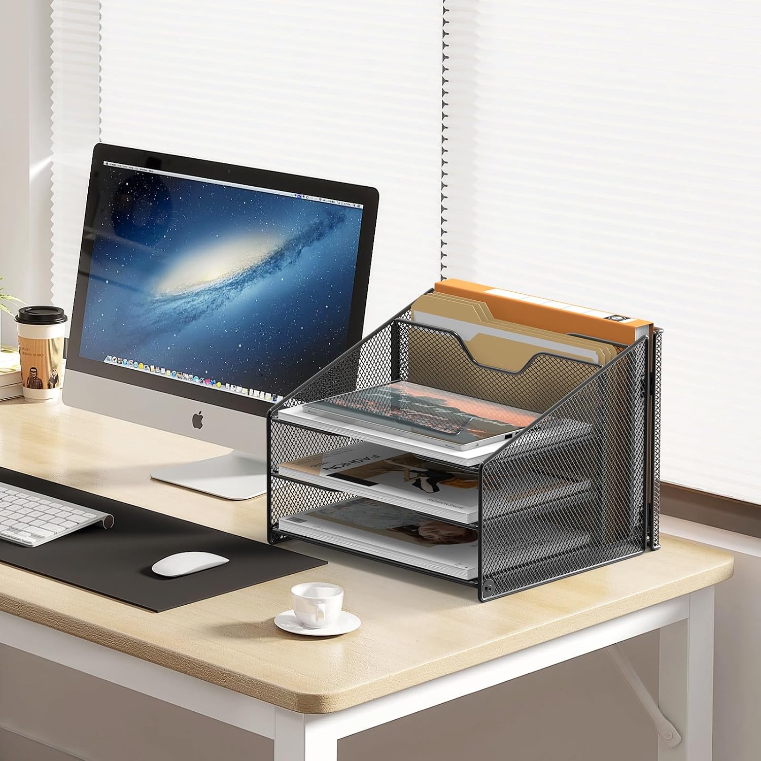 Detalle de Samstar Desk Organiser Mesh File Holder, 3 Trays and 2 Vertical Sections