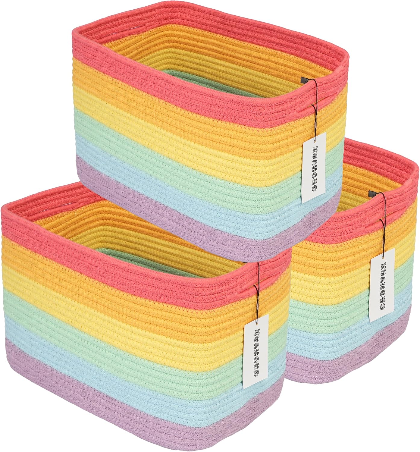 Detalle de XUANGUO LBG-0001 Woven Cotton Rope Storage Baskets, 3-Pack, Rainbow