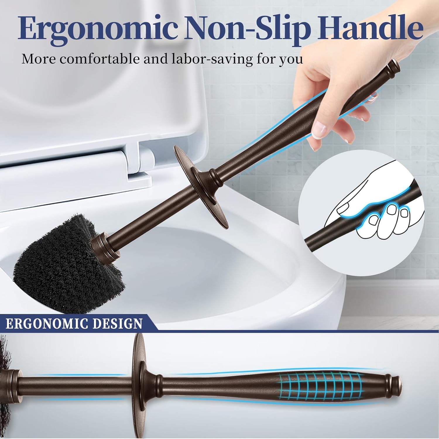 Thumbnail 3 de HAMITOR Toilet Bowl Brush Holder Set (2-Pack) in Bronze — Modern Hidden Caddy for Clean, Dry Bathrooms