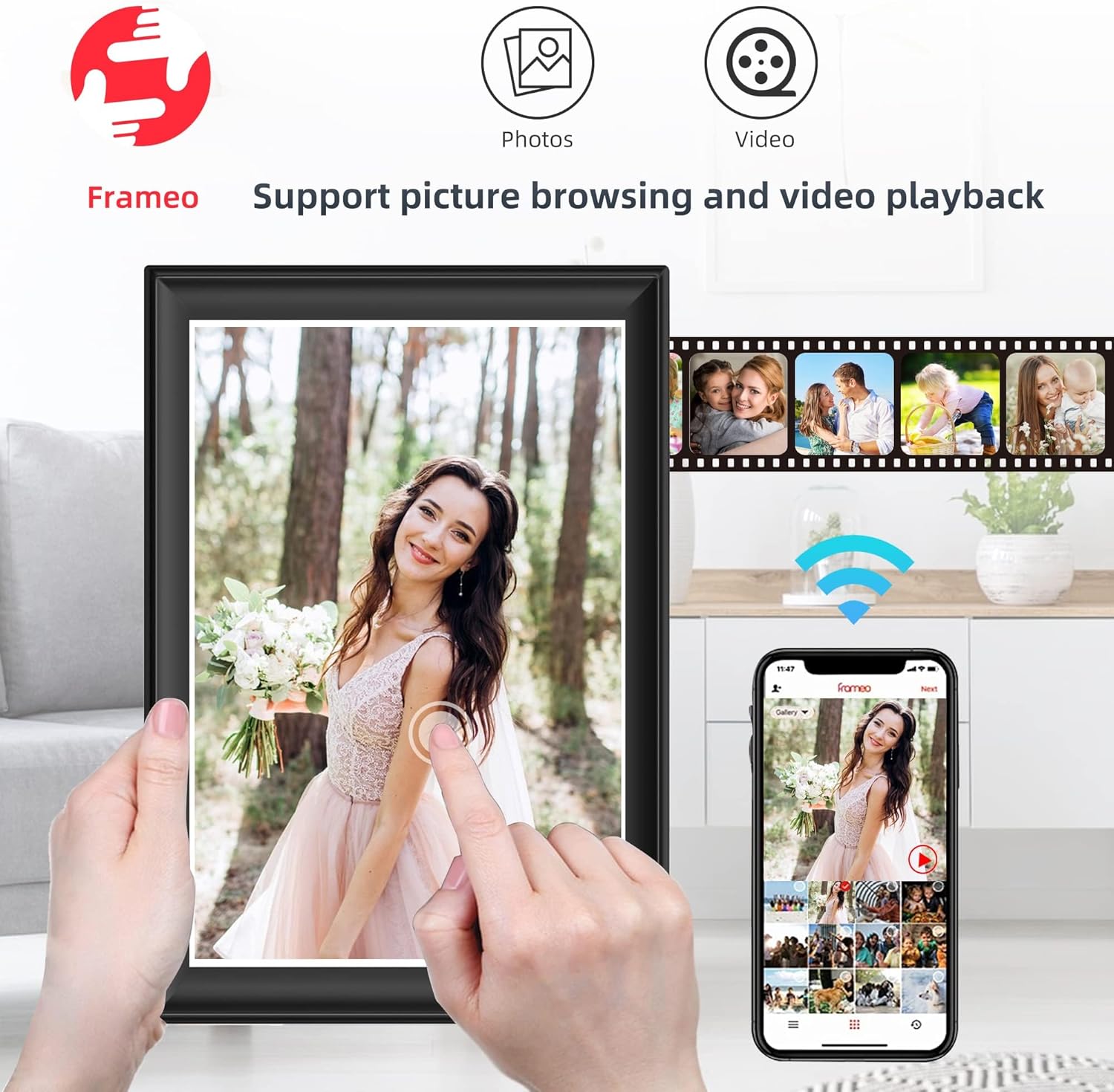 Thumbnail 6 de 11inch 64GB WiFi & 5G Digital Picture Frame with Touch Screen (Frameo app, FHD IPS, Weather & Clock)