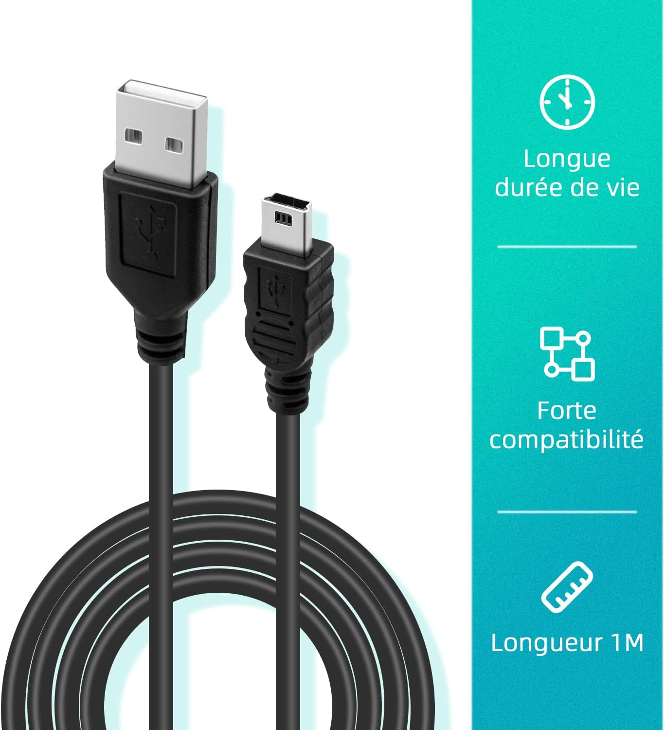 Thumbnail 1 de Lot de 2 câbles Mcbazel mini USB pour manette PS3 (USB 2.0, 1 m) — Noir