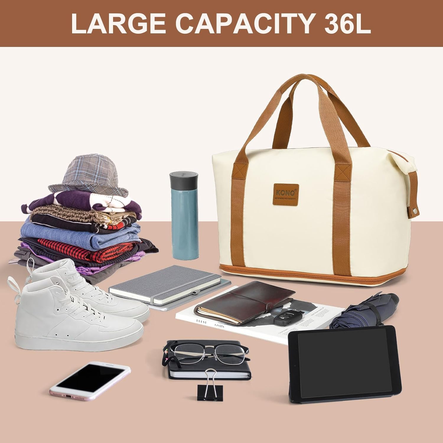 Detalle de Kono for Ryanair Cabin Bags 40x30x20: Foldable, Expandable Underseat Duffel