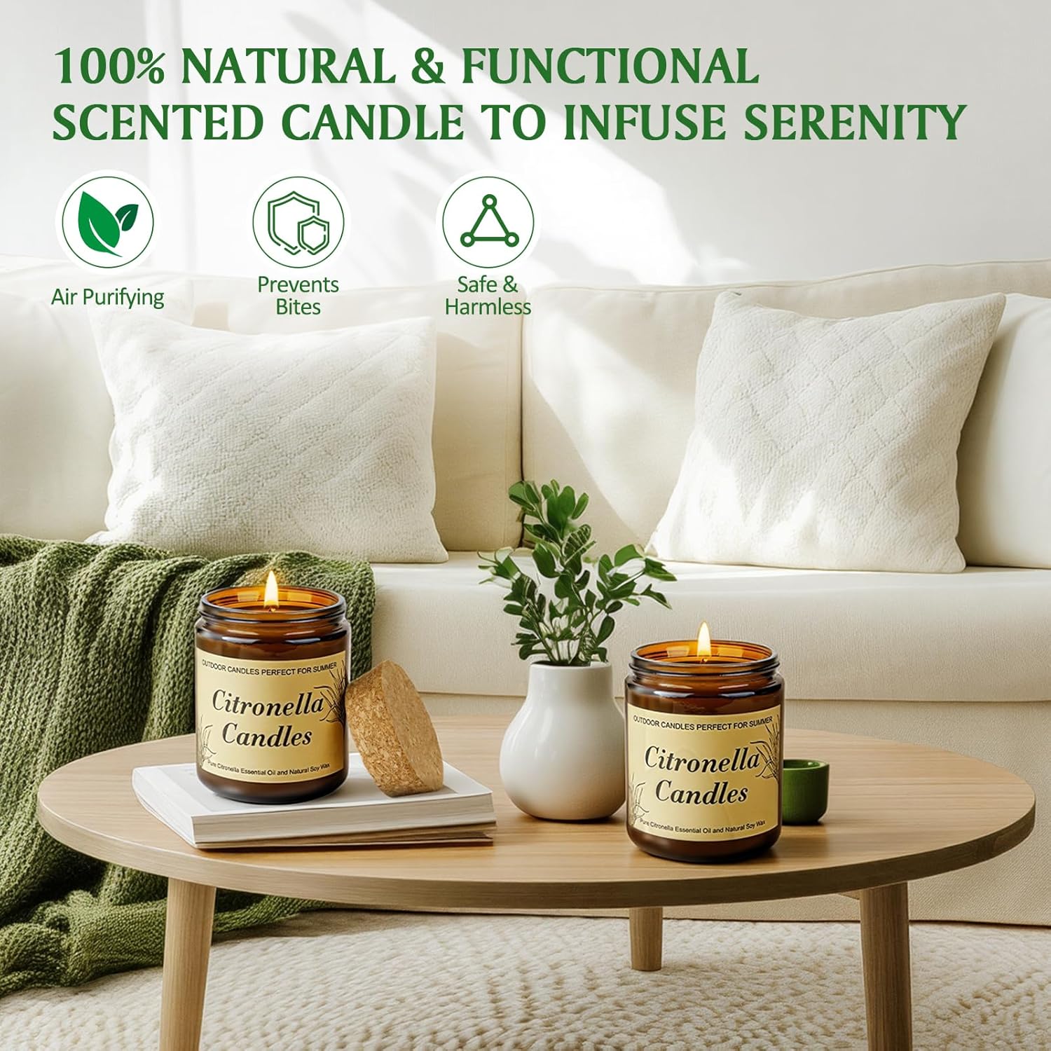 Detalle de Citronella Kerze Outdoor Groß – 2er-Set im Glas, 250 Std., 100% Soyawachs