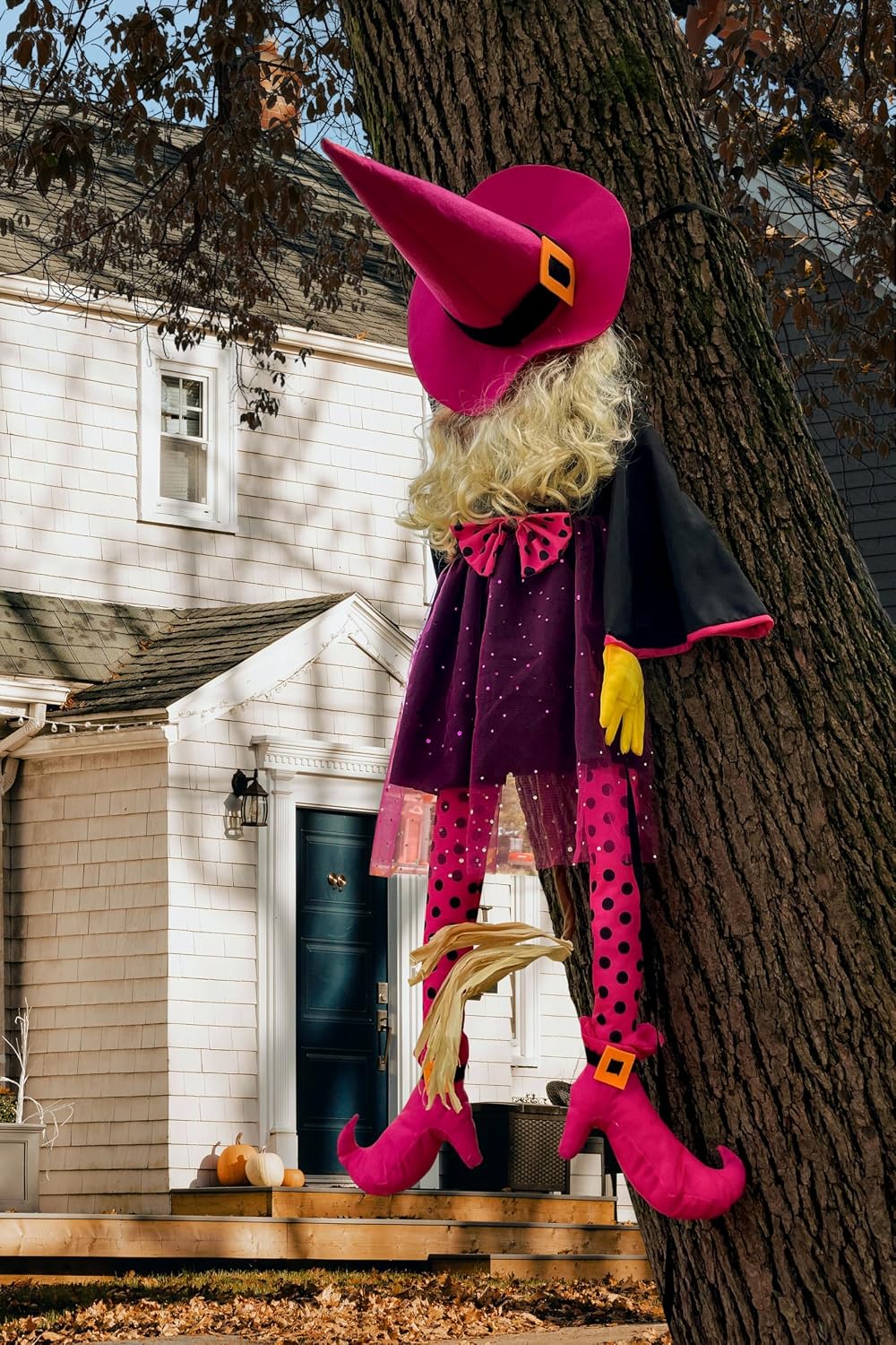 Thumbnail 6 de HOIIOH 53-Inch Pink Crashing Witch Halloween Yard Decoration