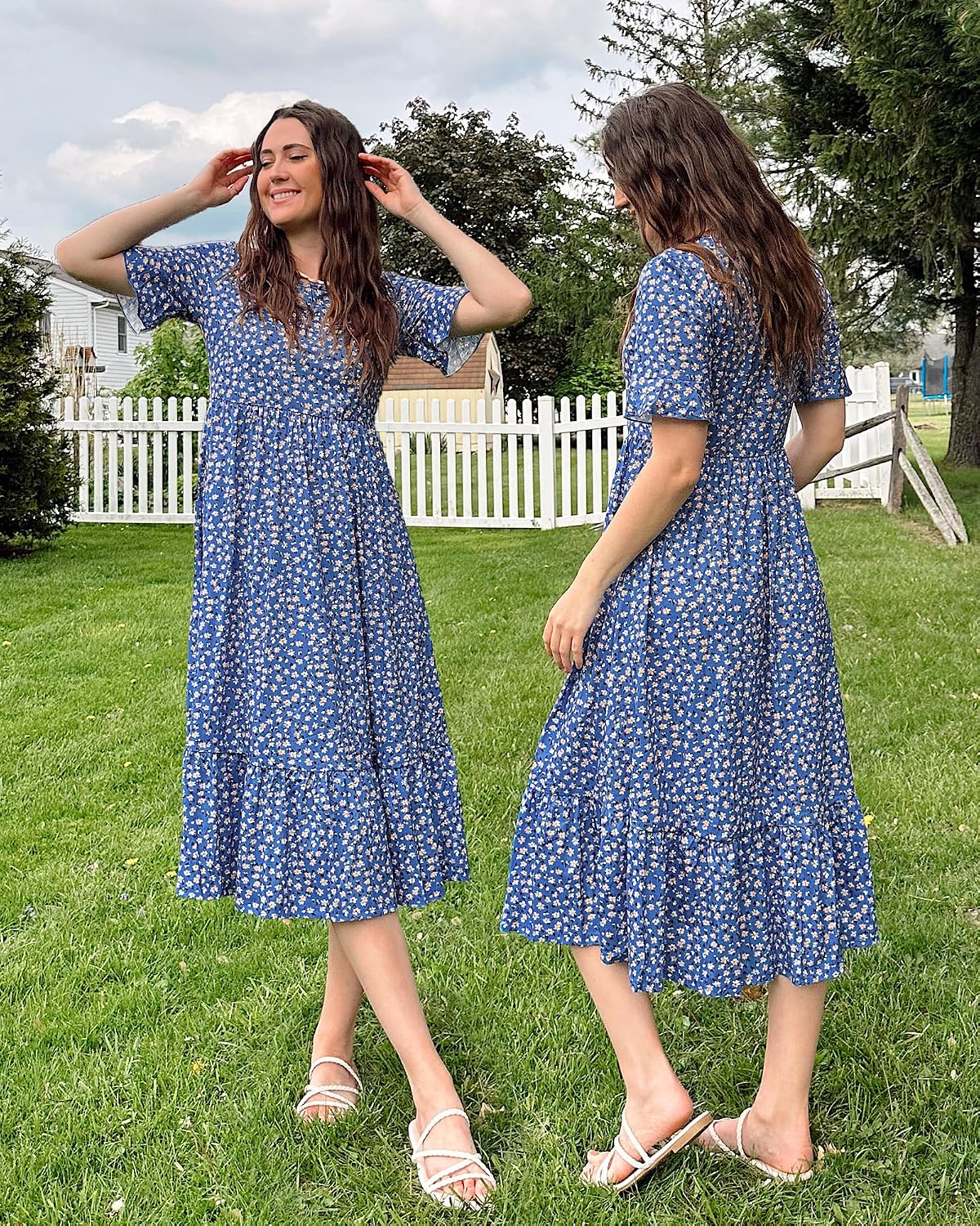 Detalle de STYLEWORD Women Floral Summer Dress with Pockets – Midi Swing Dress