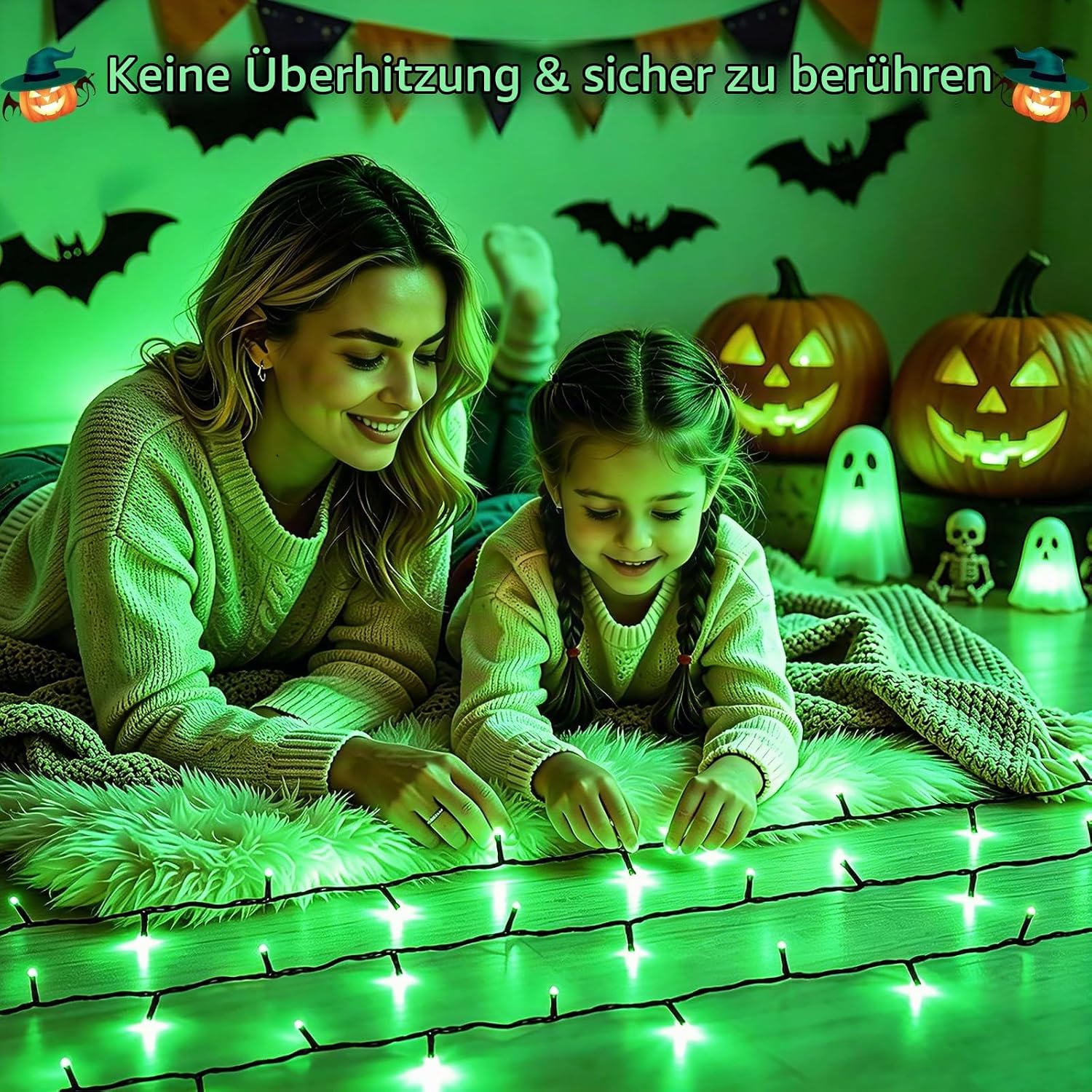 Detalle de Joolivo 2 Stück Halloween Lichterkette Outdoor – 12 m, 120 LEDs Grün