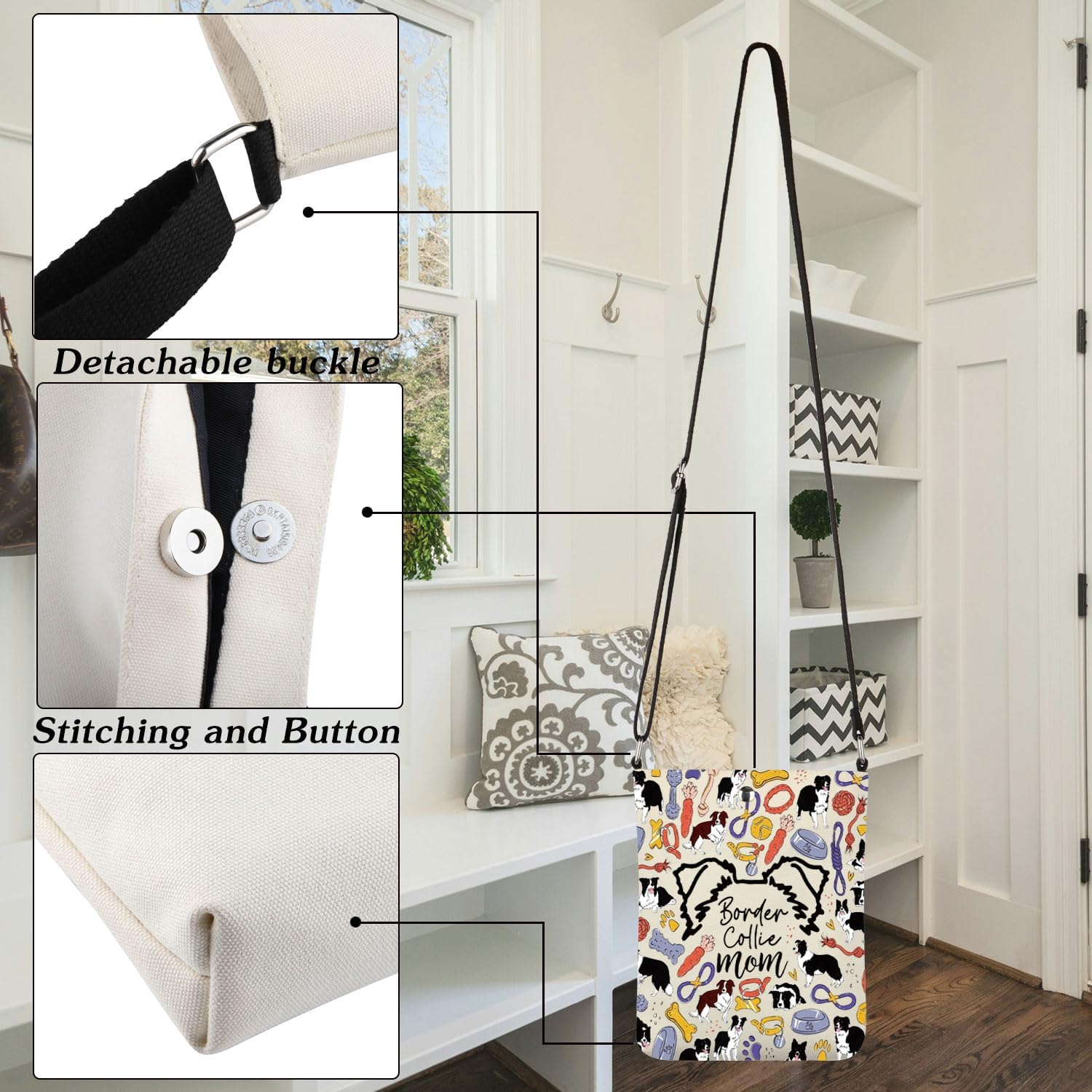 Thumbnail 6 de MEIKIUP Border Collie Mom Crossbody Bag: A practical small canvas sling for dog lovers