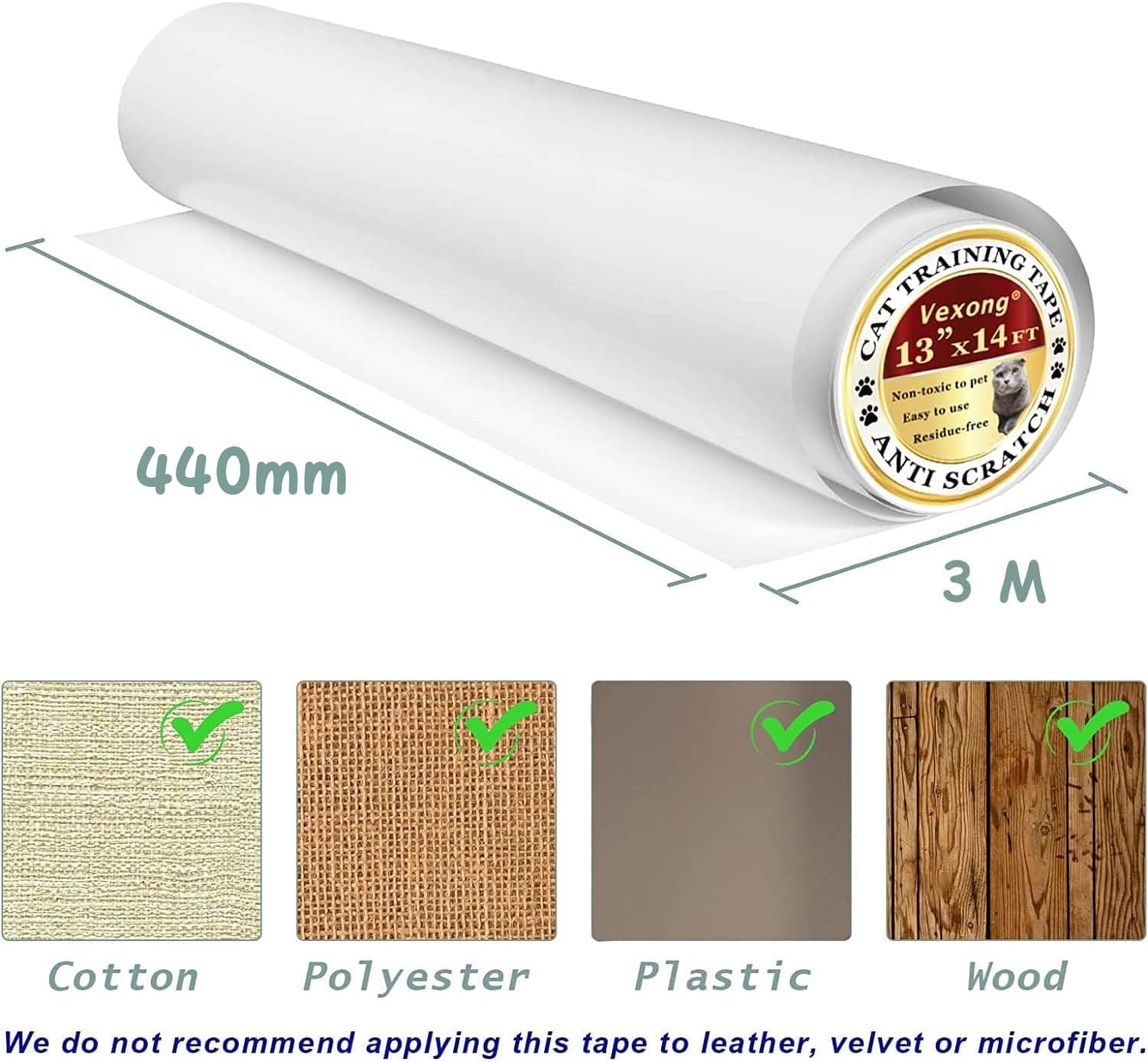 Detalle de Cat Anti Scratch Tape 44cm x 3m transparent furniture protector strip