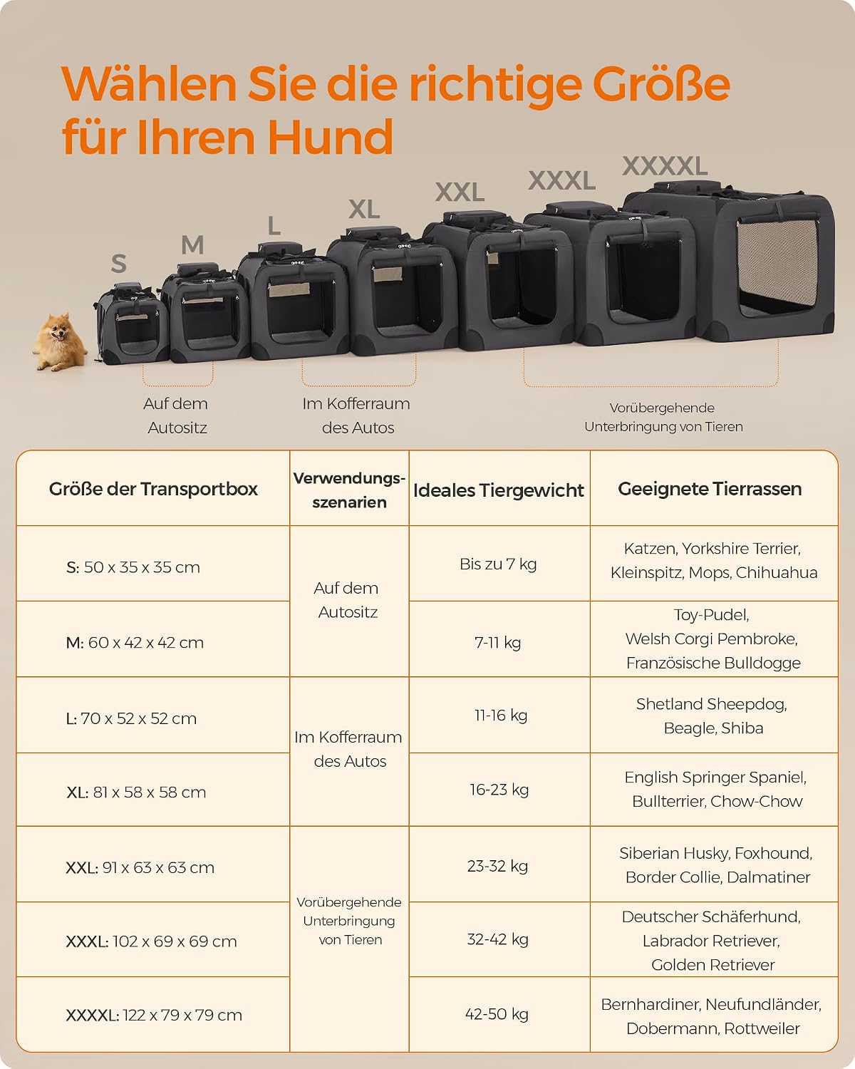 Detalle 2 de Feandrea faltbare Hundebox L 70 x 52 x 52 cm – Transportbox aus Oxford-Gewebe, atmungsaktiv mit Metallrahmen