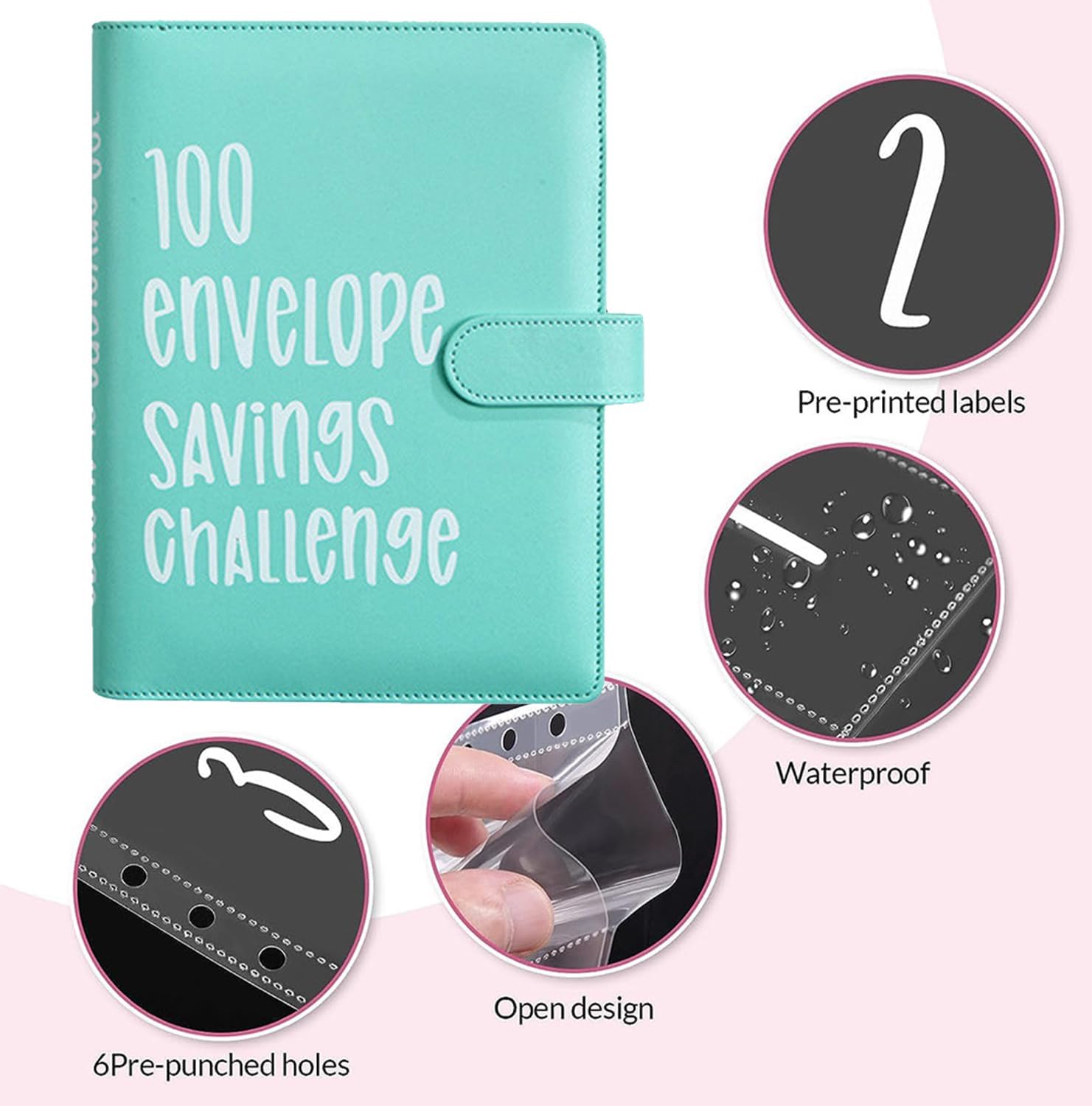 Detalle de AASLOB jujs 100 Envelope Challenge Binder, Green Cash Savings Organizer