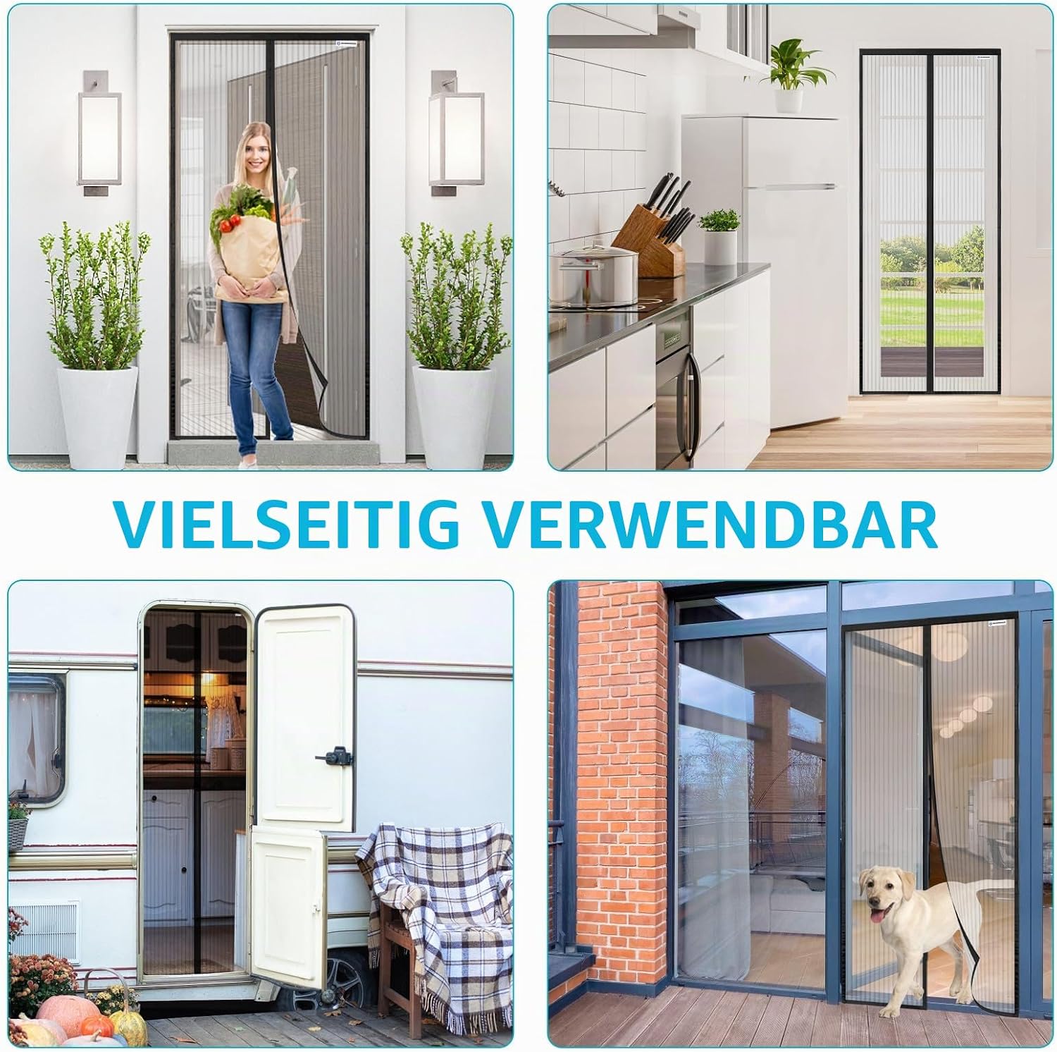 Detalle 2 de Fliegengitter Tür 100x260cm – Design4Door Schwarz, Balkontür, magnetisch & leicht zu montieren