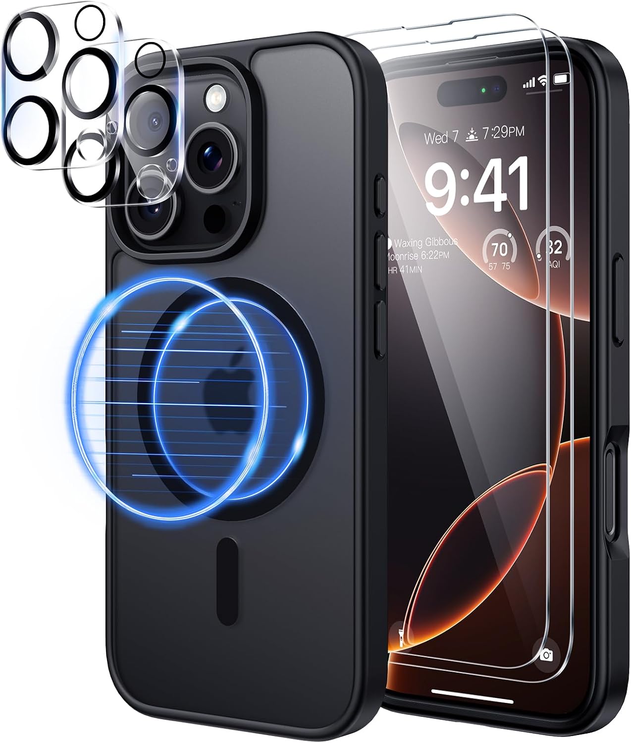 Detalle de seacosmo 5 in 1 Magnetic Case for iPhone 16 Pro – 360° Protection with 2x HD Screen Protectors and 2x Camera Lens Protectors
