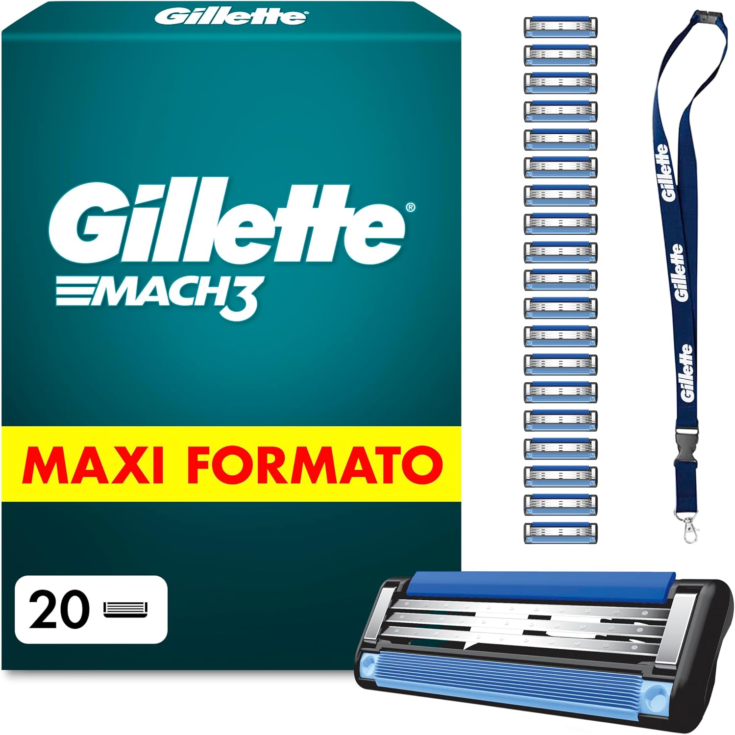 Gillette Mach3 Base 20 lamette di ricambio con striscia lubrificante