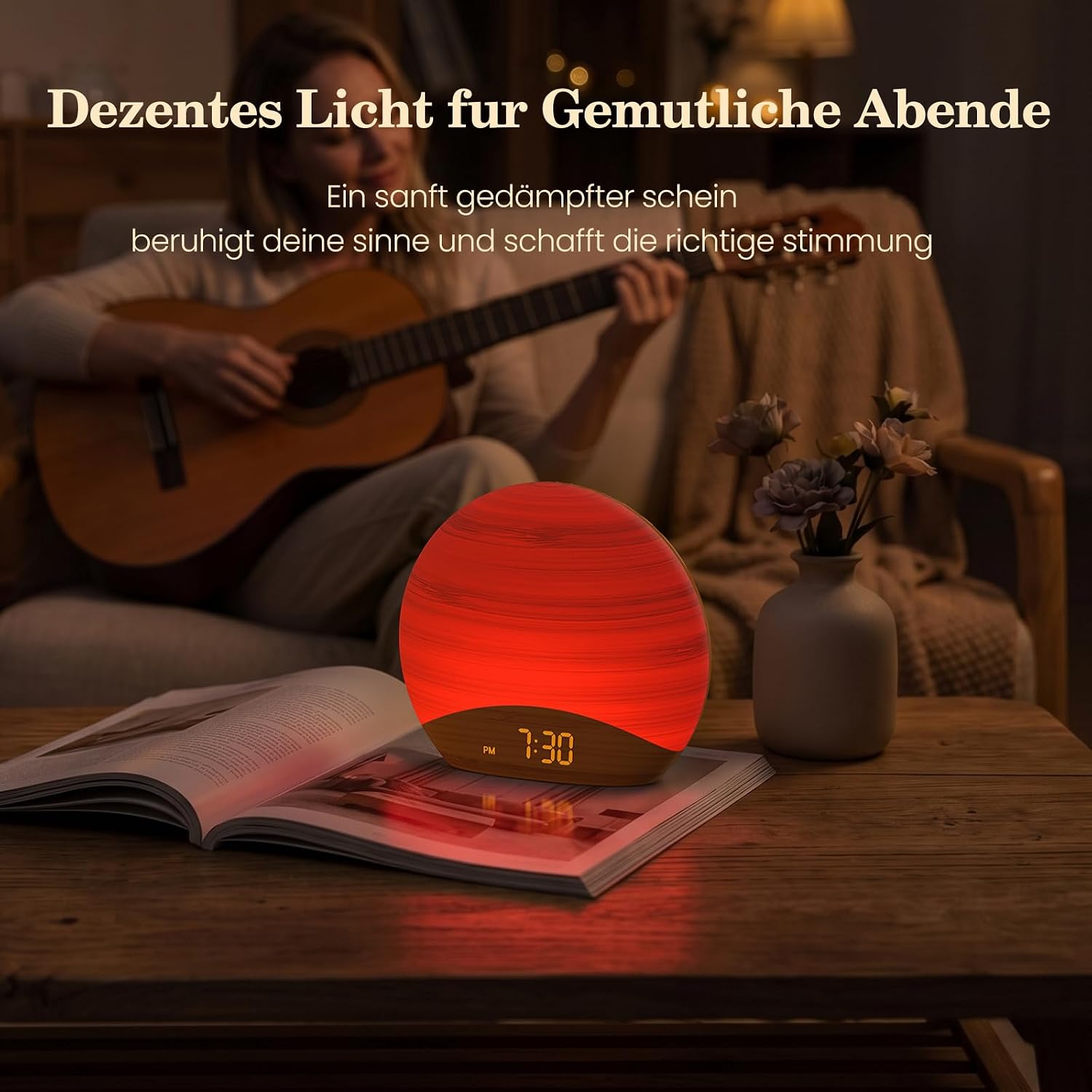 Detalle 2 de REACHER Lichtwecker Sonnenaufgang mit Nachtlicht, 0–100% dimmbar, 26 beruhigende Klänge