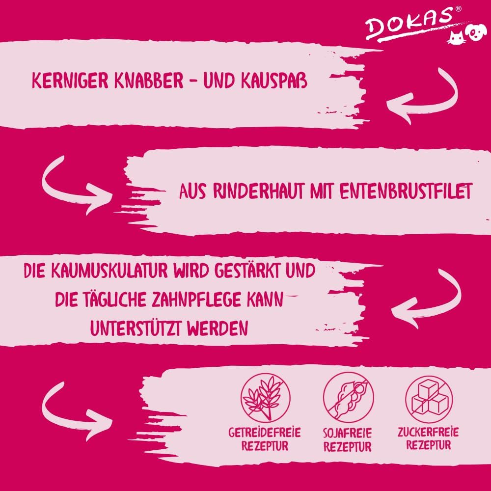 Thumbnail 4 de DOKAS getreidefreier Premium Kausnack für Hunde: Kaurippe mit Entenbrust & Rinderhaut, 210 g (10er Pack)