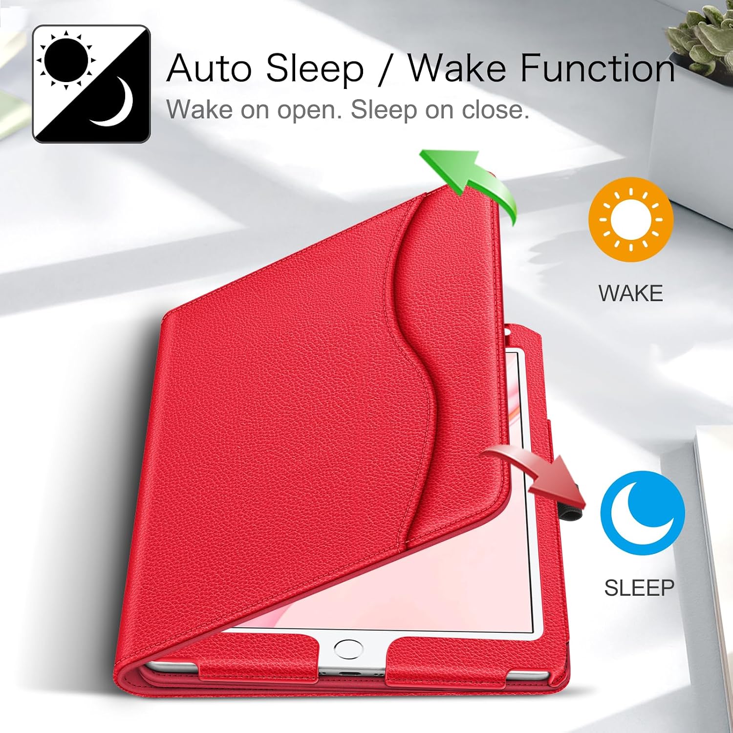 Thumbnail 2 de Fintie iPad 9.7インチ用ケース PUレザー製・2つ折りスタンド・オートスリープ対応 レッド