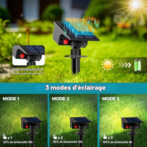 Detalle de Kolpop Lot de 6 Spots Solaires Extérieurs – Lampe Solaire Jardin 77 LED, IP65, 3 Modes d’Éclairage