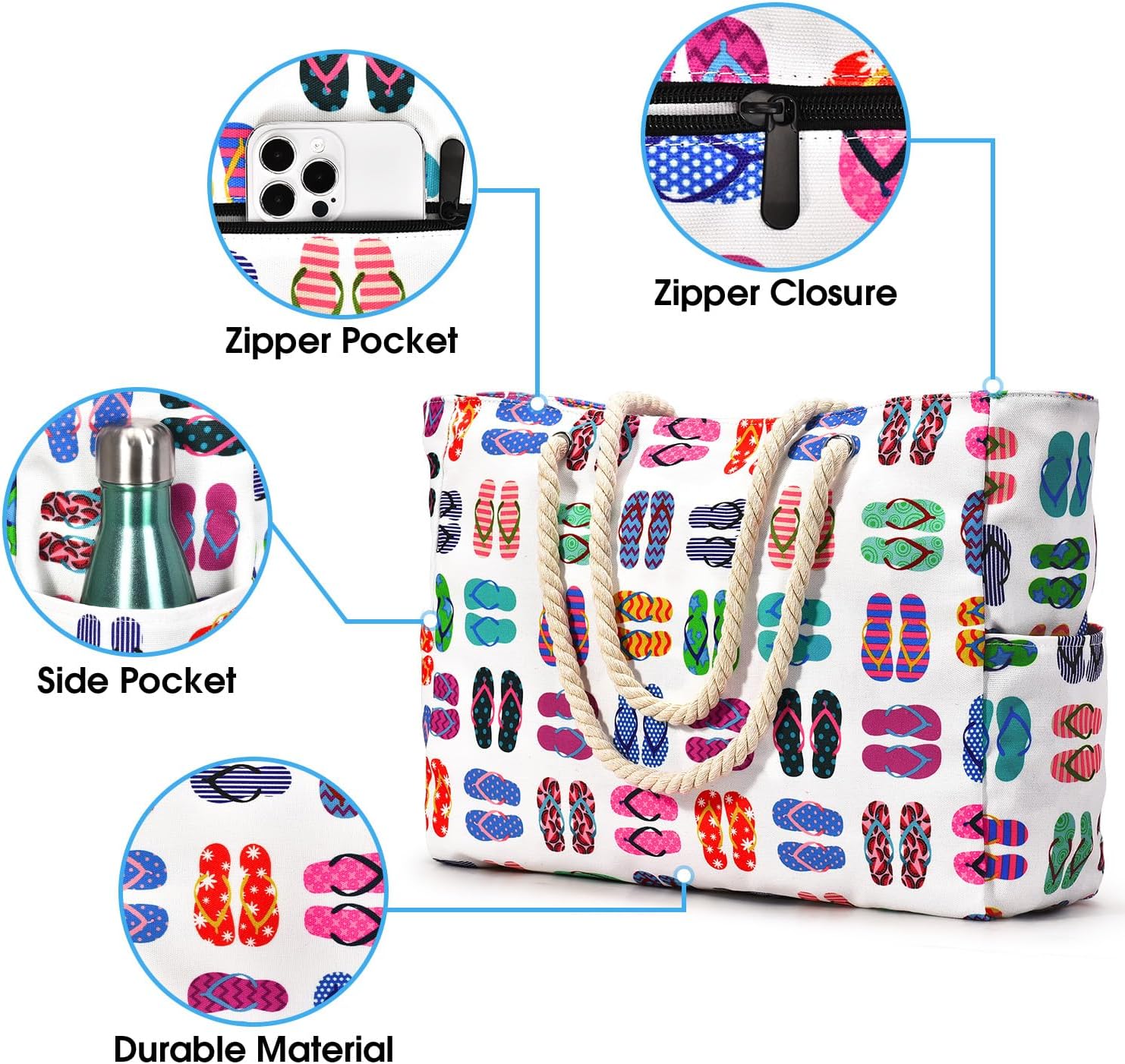 Thumbnail 3 de oscaurt Large Waterproof Beach Bag – Spacious Tote with Zip & Rope Handles