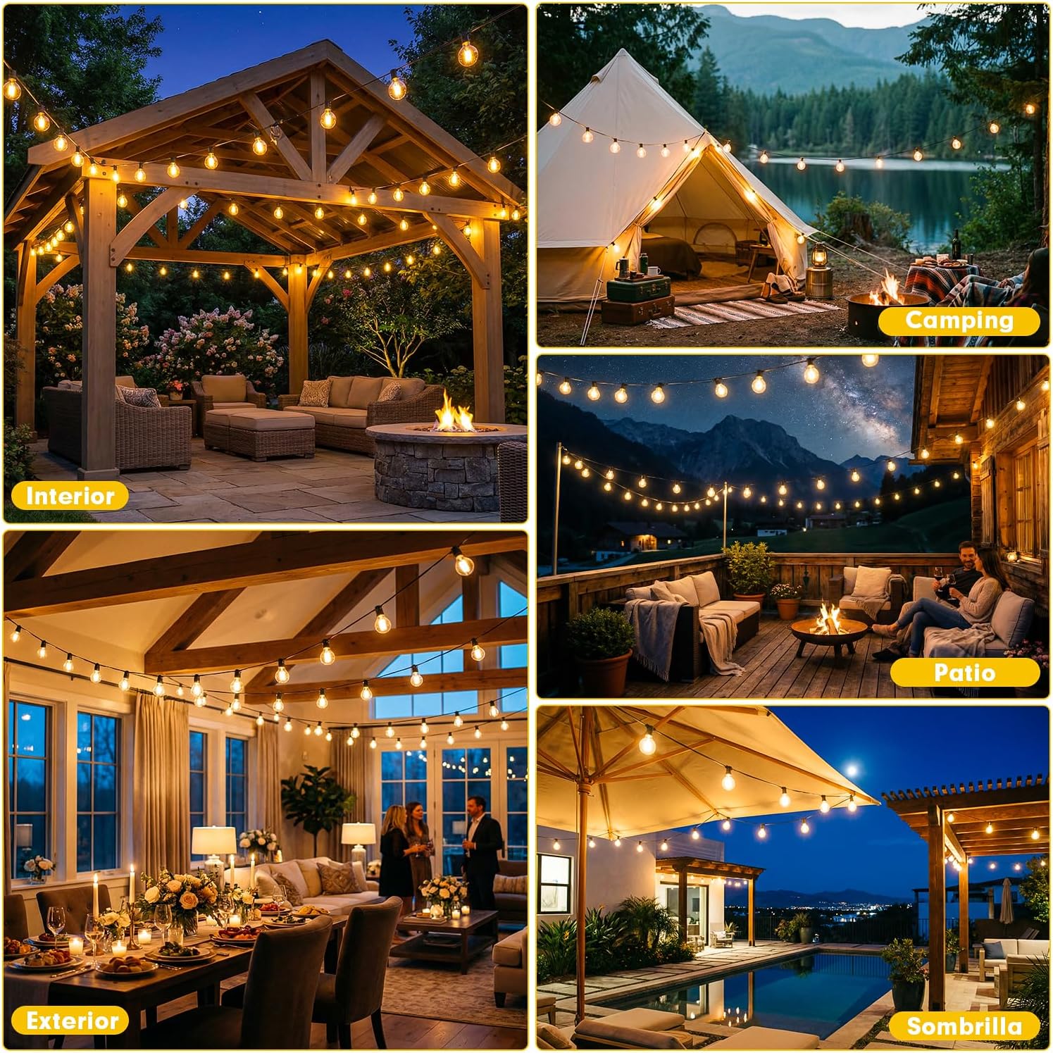 Thumbnail 6 de Warlisou Guirnaldas Luces Exterior Jardin Solar - G40 14 m, 45.9 ft, 14 LEDs, IP44/IP65, Control Remoto y Carga Dual