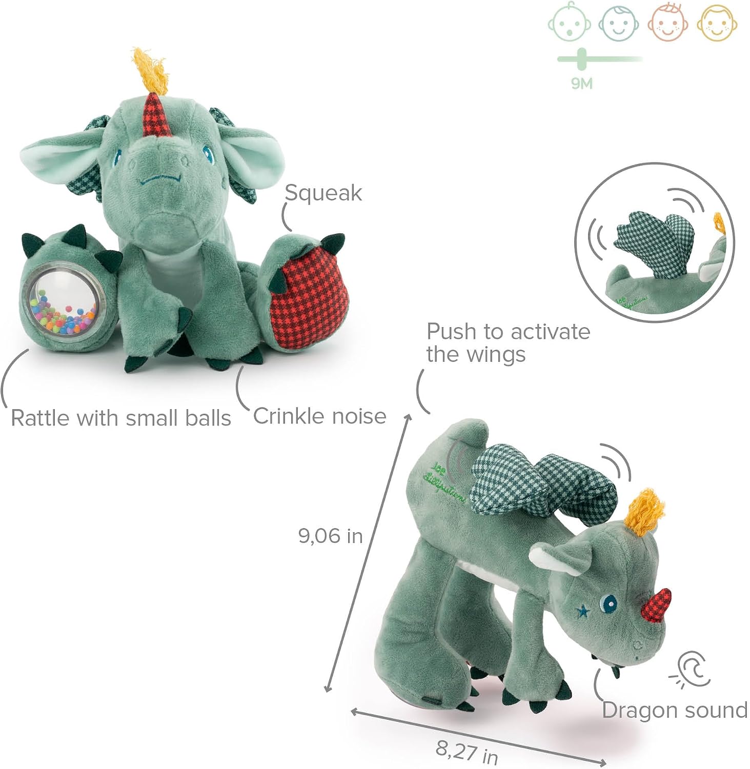 Thumbnail 6 de Lilliputiens Joe le Dragon — peluche sonore et interactive, dès 9 mois