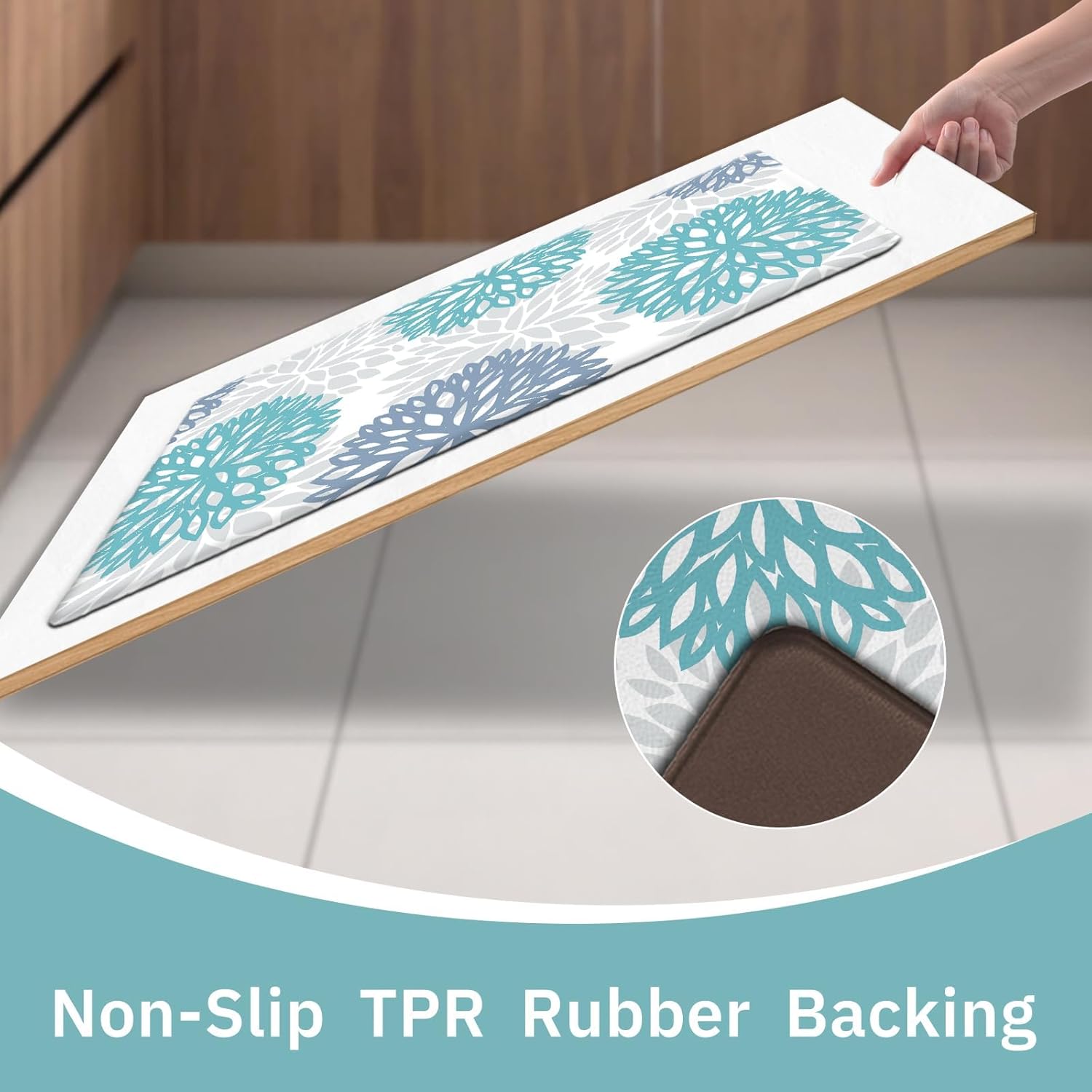 Thumbnail 4 de Teal Kitchen Mats Set of 2 Cushioned Anti-Fatigue Non-Slip Waterproof Runner Memory Foam Floor Mats