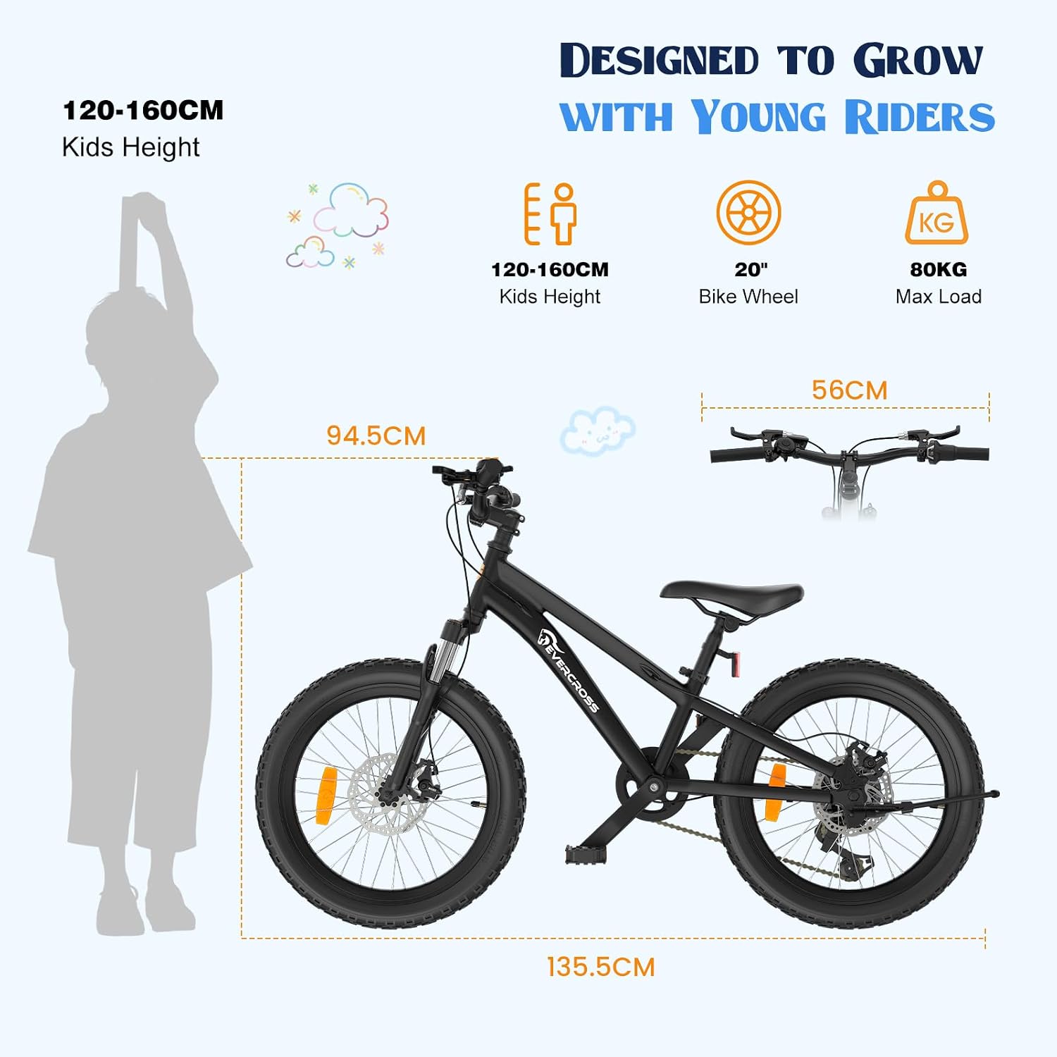Detalle 2 de EVERCROSS EM5 Bici Bambino 20'': MTB Junior con 7 velocità, freno disco e forcella ammortizzata