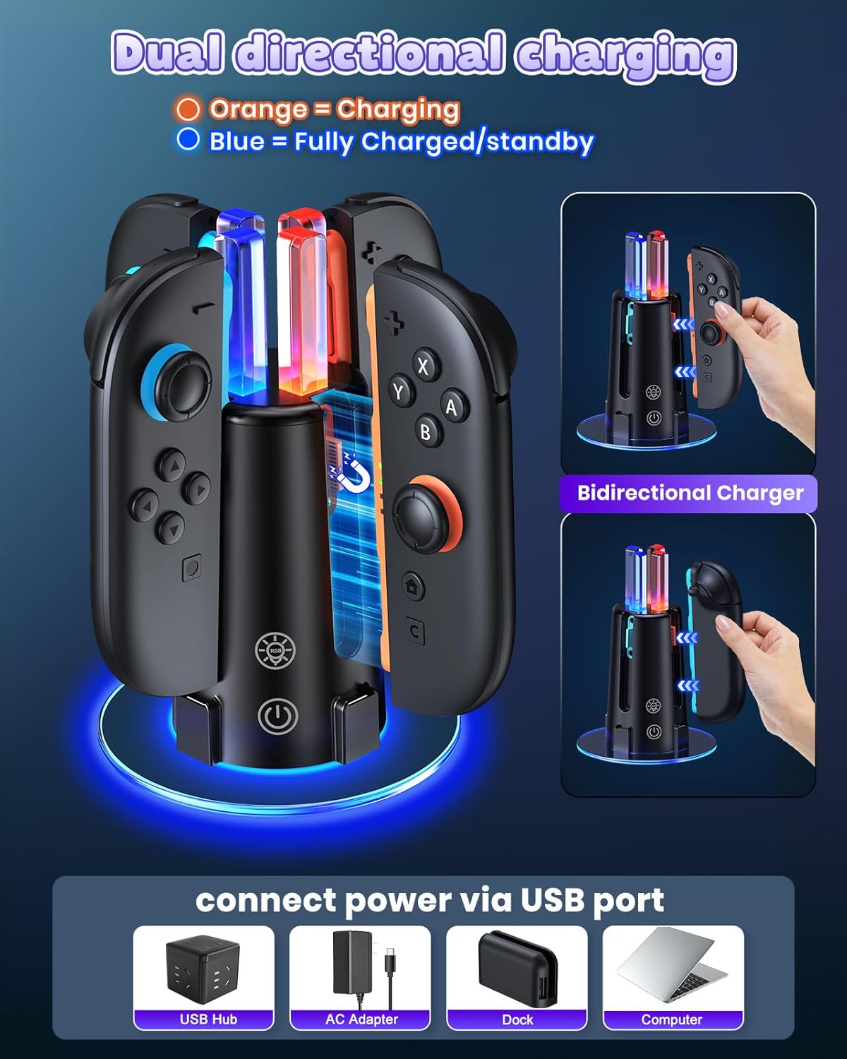 Detalle de Nintendo Switch Charger Dock 2-port magnetic stand