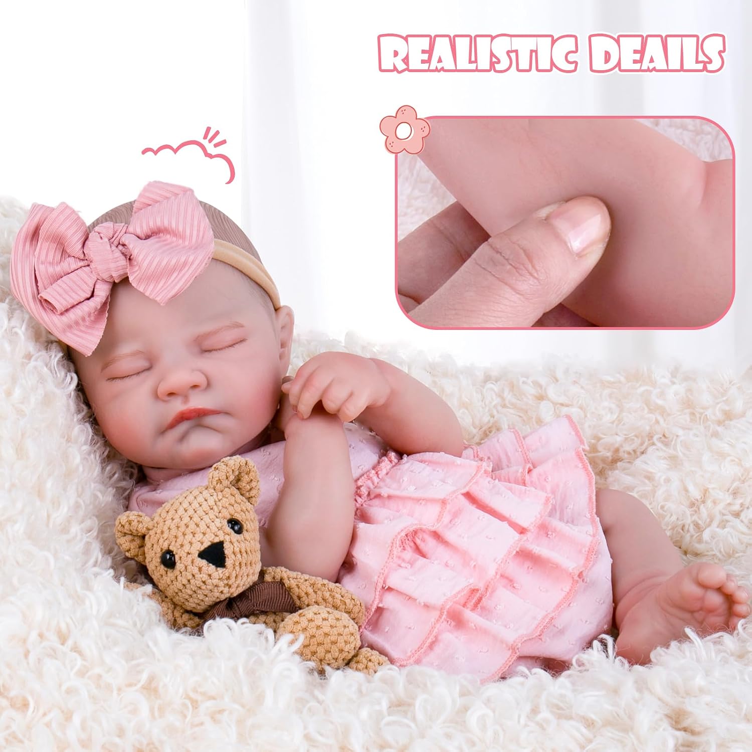 Thumbnail 3 de Aori 20-Inch Realistic Reborn Baby Doll – Sleeping Newborn Girl with Weighted Body, Poseable Limbs, and Full Feeding Set