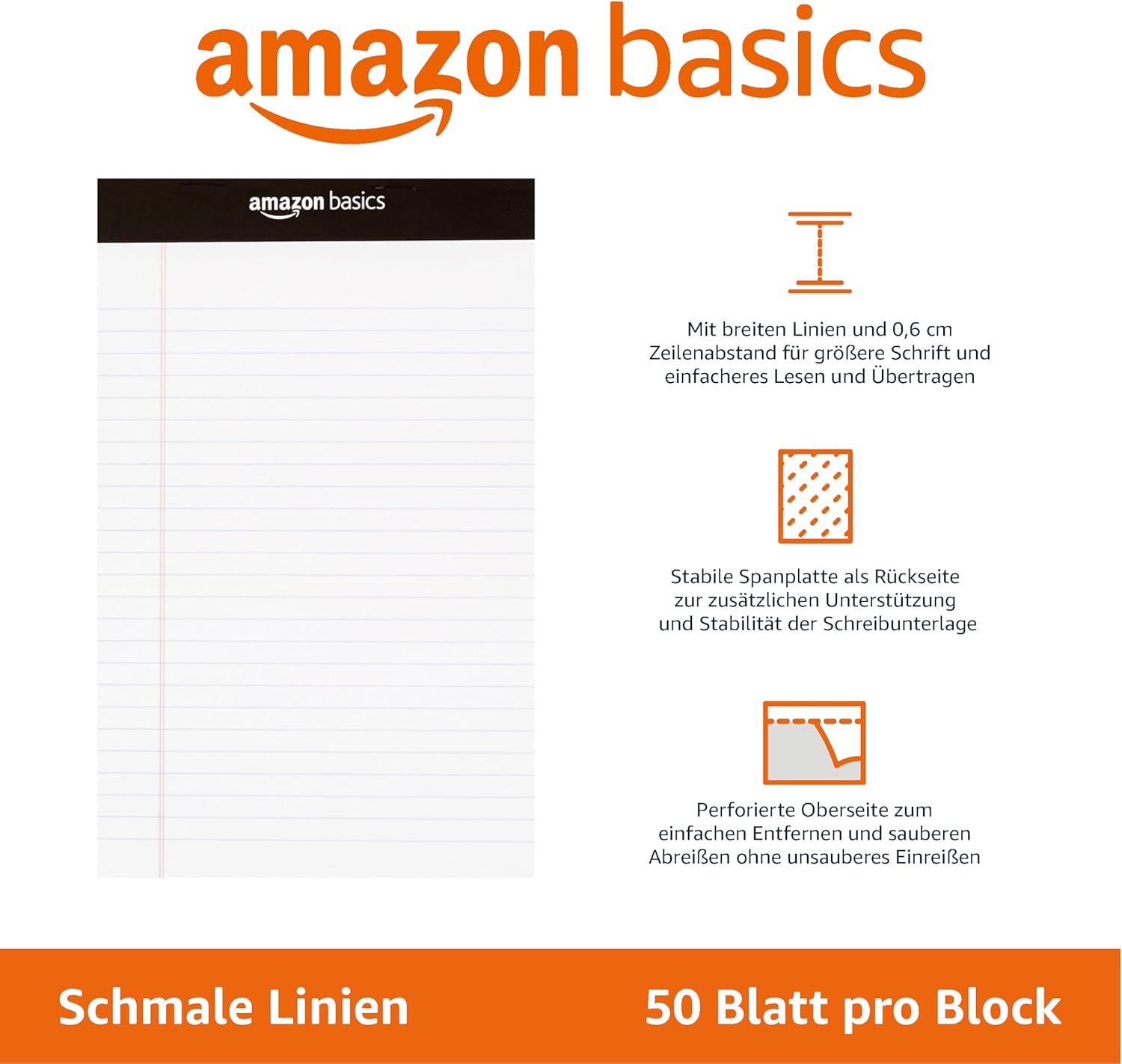 Thumbnail 1 de Amazon Basics Notizblock-Set, legal/breit liniert, A5 (12,7 x 20,3 cm), 50 Blatt pro Block, Packung 12