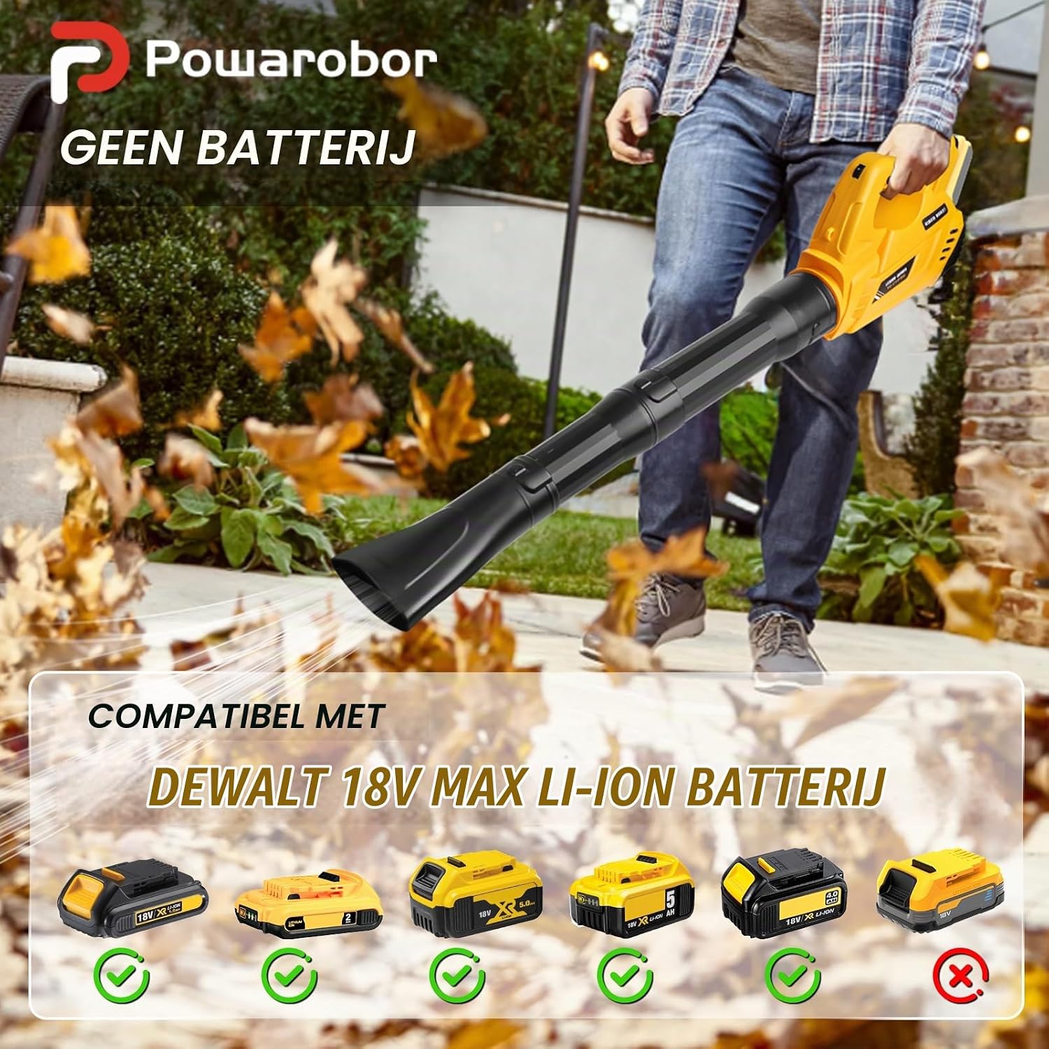 Thumbnail 1 de Powarobor YD-CYJ1802 accu-bladblazer voor DeWalt 18 V, 6 snelheden