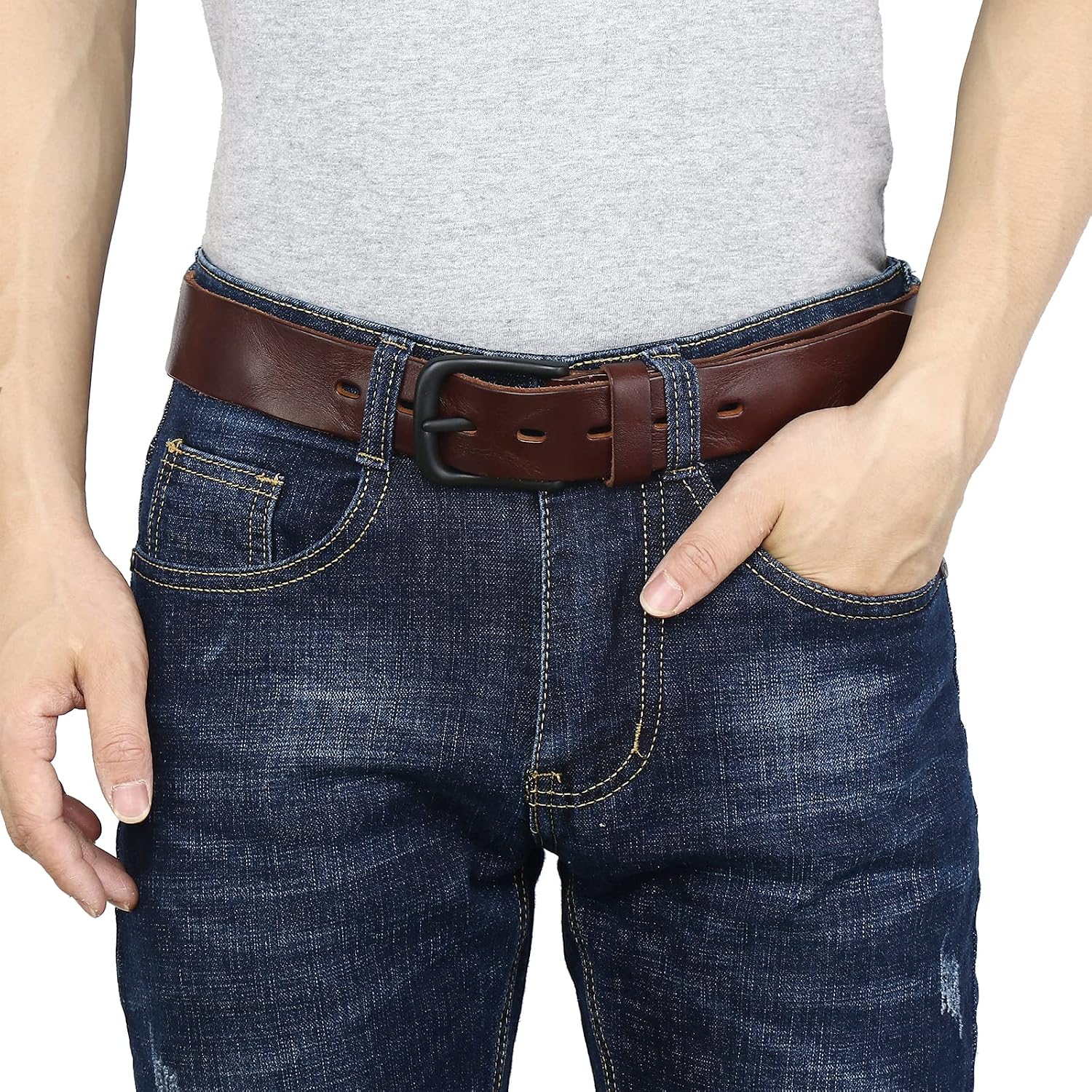 Detalle 2 de Wolksprong Men's Work Belt, Full-Grain Leather