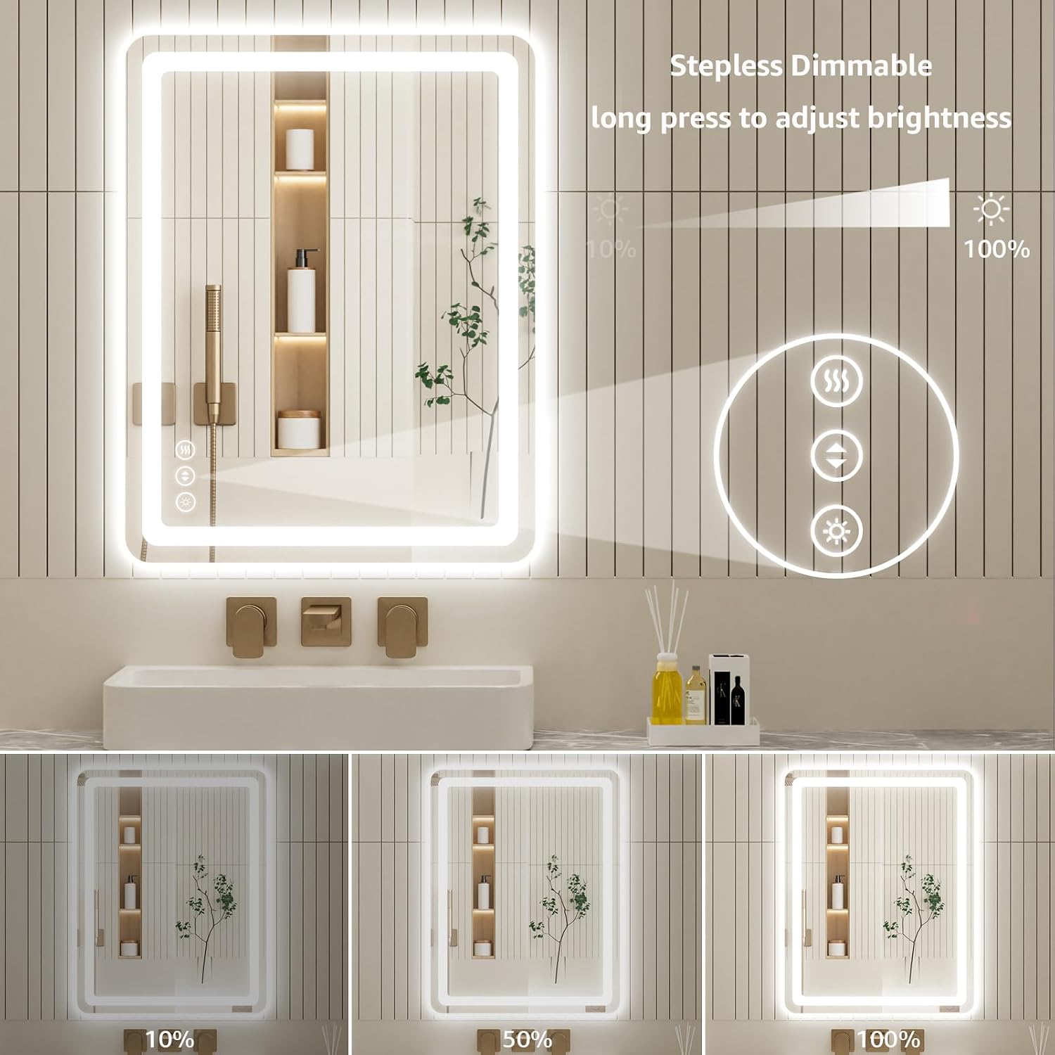 Detalle 2 de 40" x 30" LED Bathroom Mirror with Tri-Color Lighting 🪞