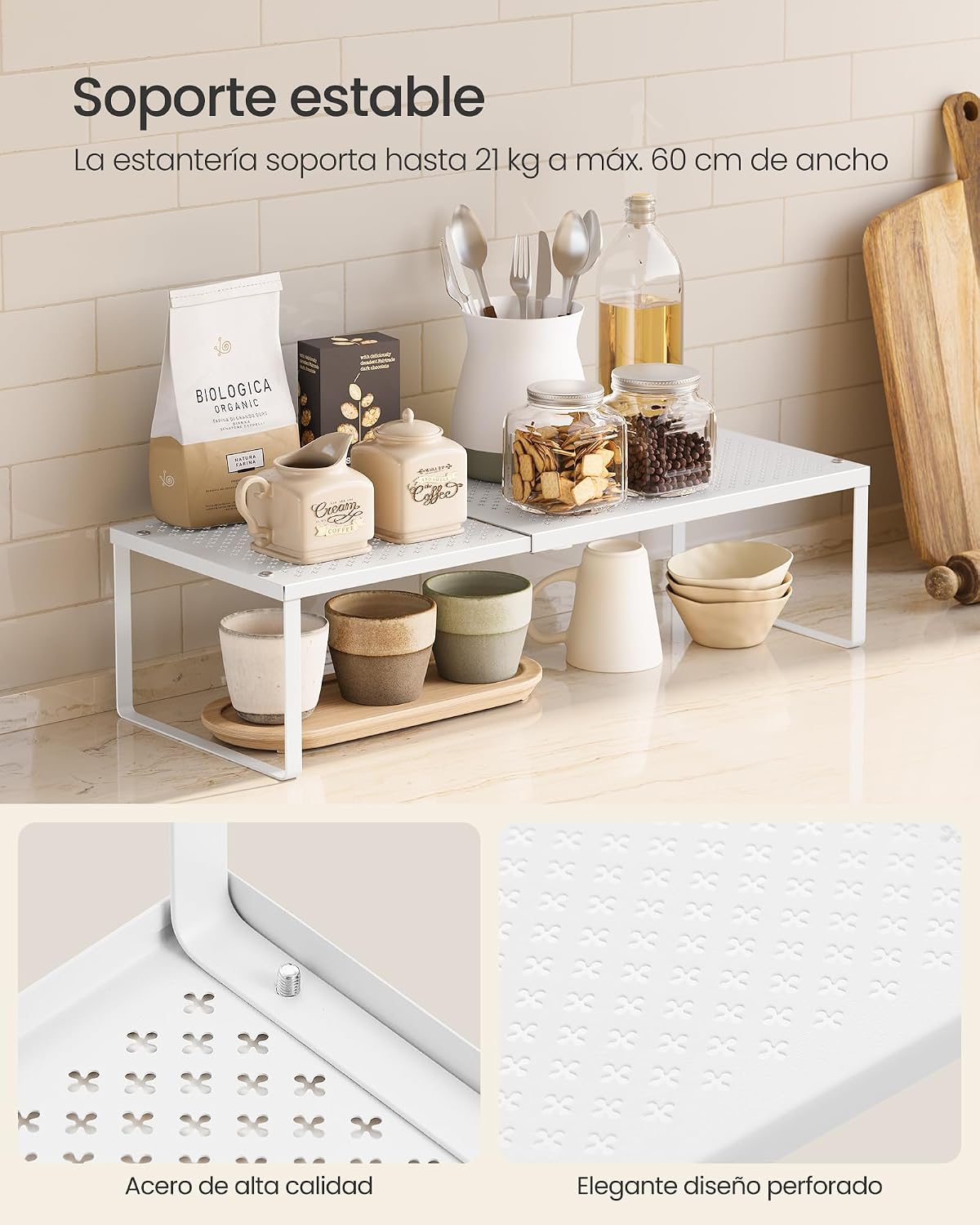 Detalle 2 de SONGMICS Especiero extensible 38–60 cm