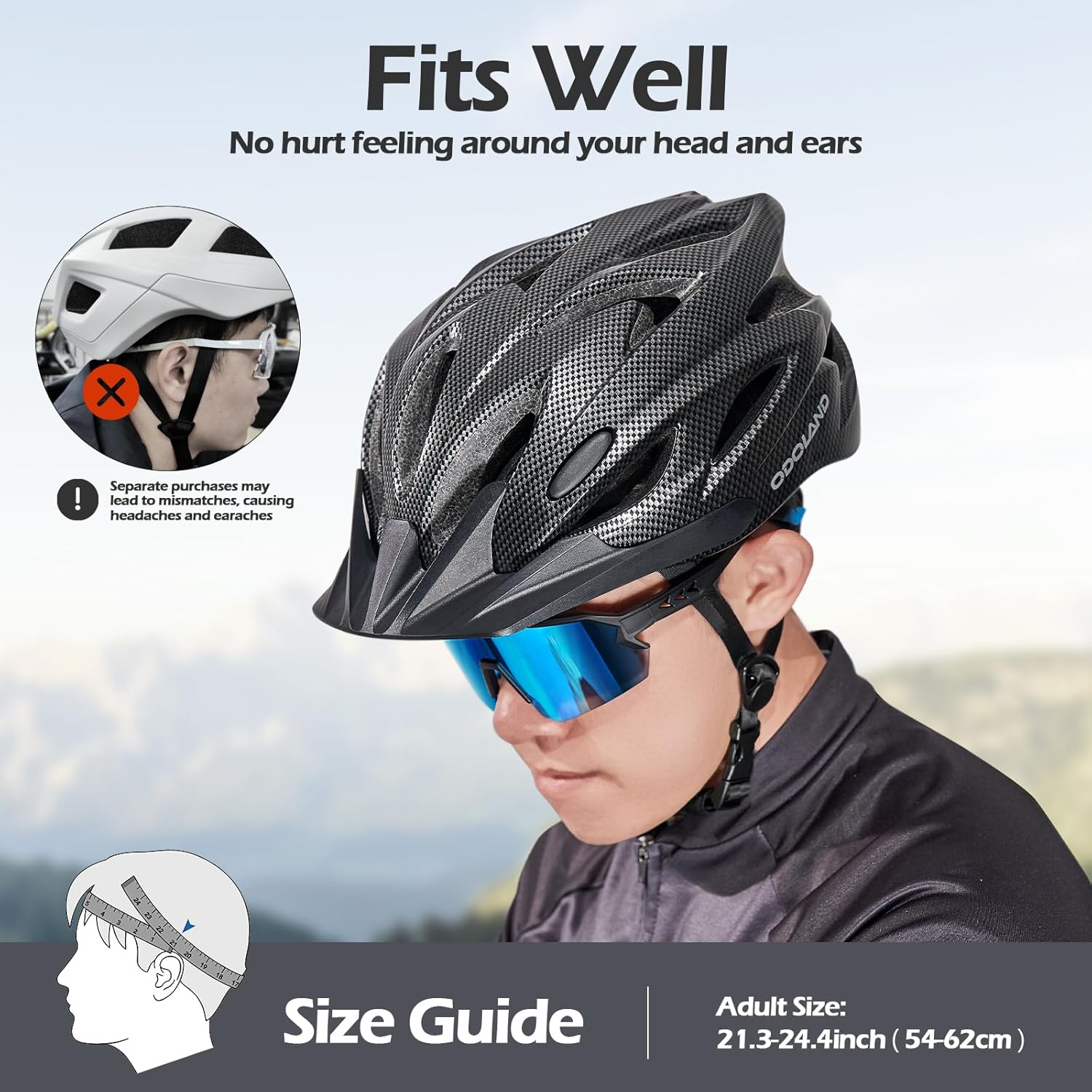 Thumbnail 1 de Odoland Flash bike helmet with cycling sunglasses set – adjustable lightweight adult helmet