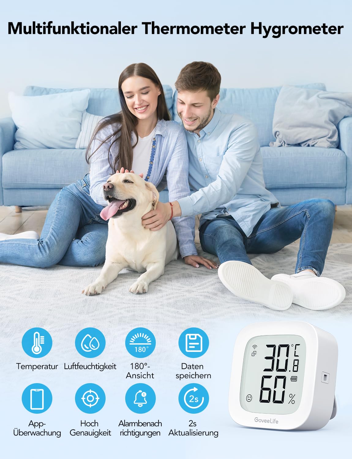 Thumbnail 4 de GoveeLife WLAN Hygrometer Thermometer für innen – Digitales Temperatur- und Luftfeuchtemessgerät mit App